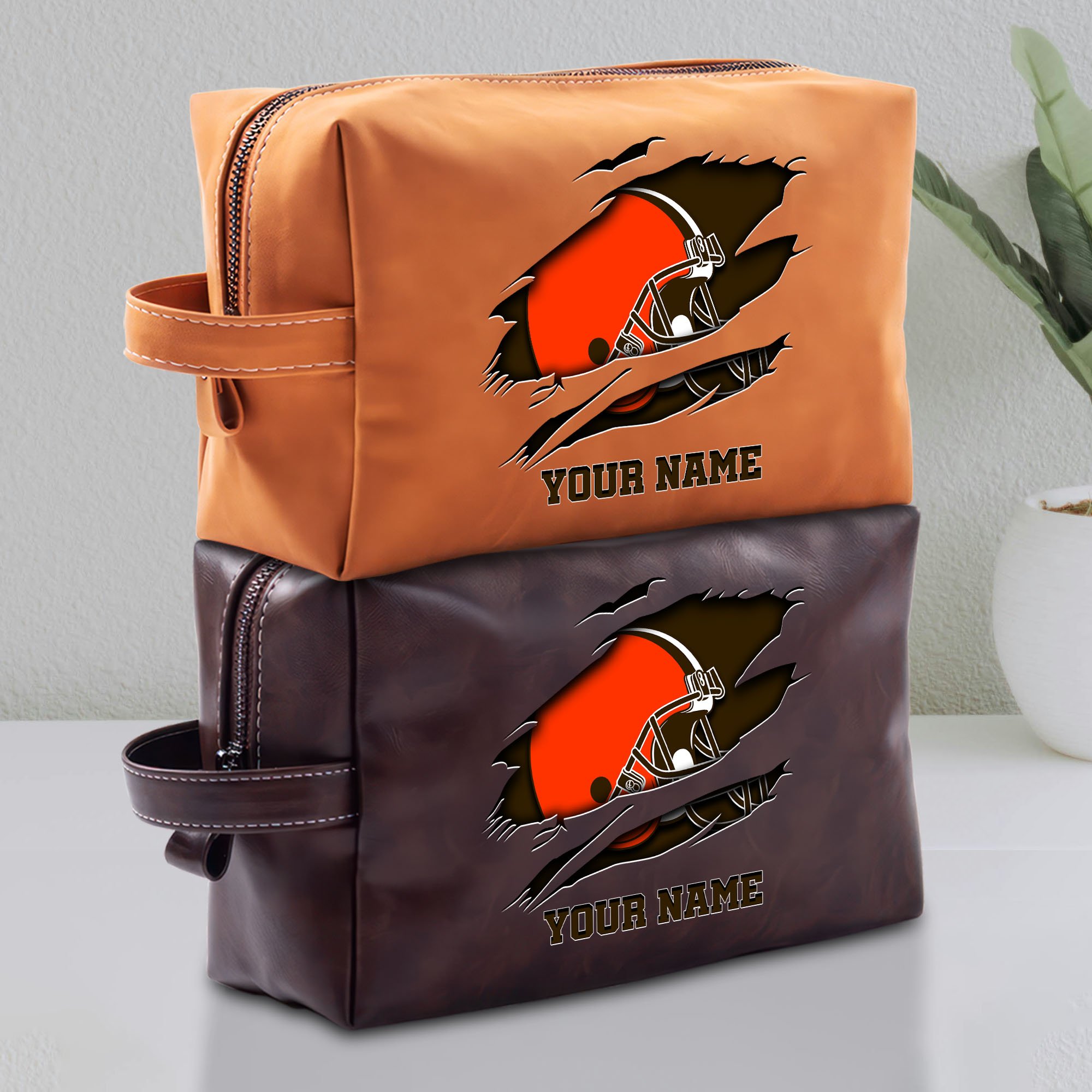 Cleveland Browns Leather Toiletry Bag For Men Custom Your Name 2024 Versions, Leather Dopp Kit Bag, Football Fan Gifts, Gift For Dad EHIVM-58986