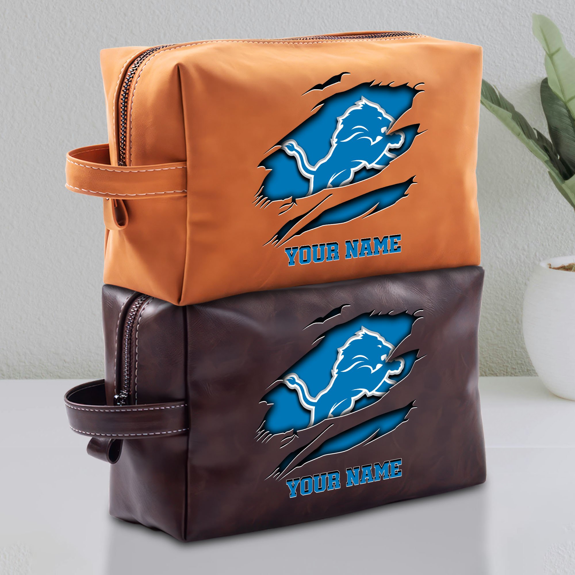 Detroit Lions Leather Toiletry Bag For Men Custom Your Name 2024 Versions, Leather Dopp Kit Bag, Football Fan Gifts, Gift For Dad EHIVM-58986