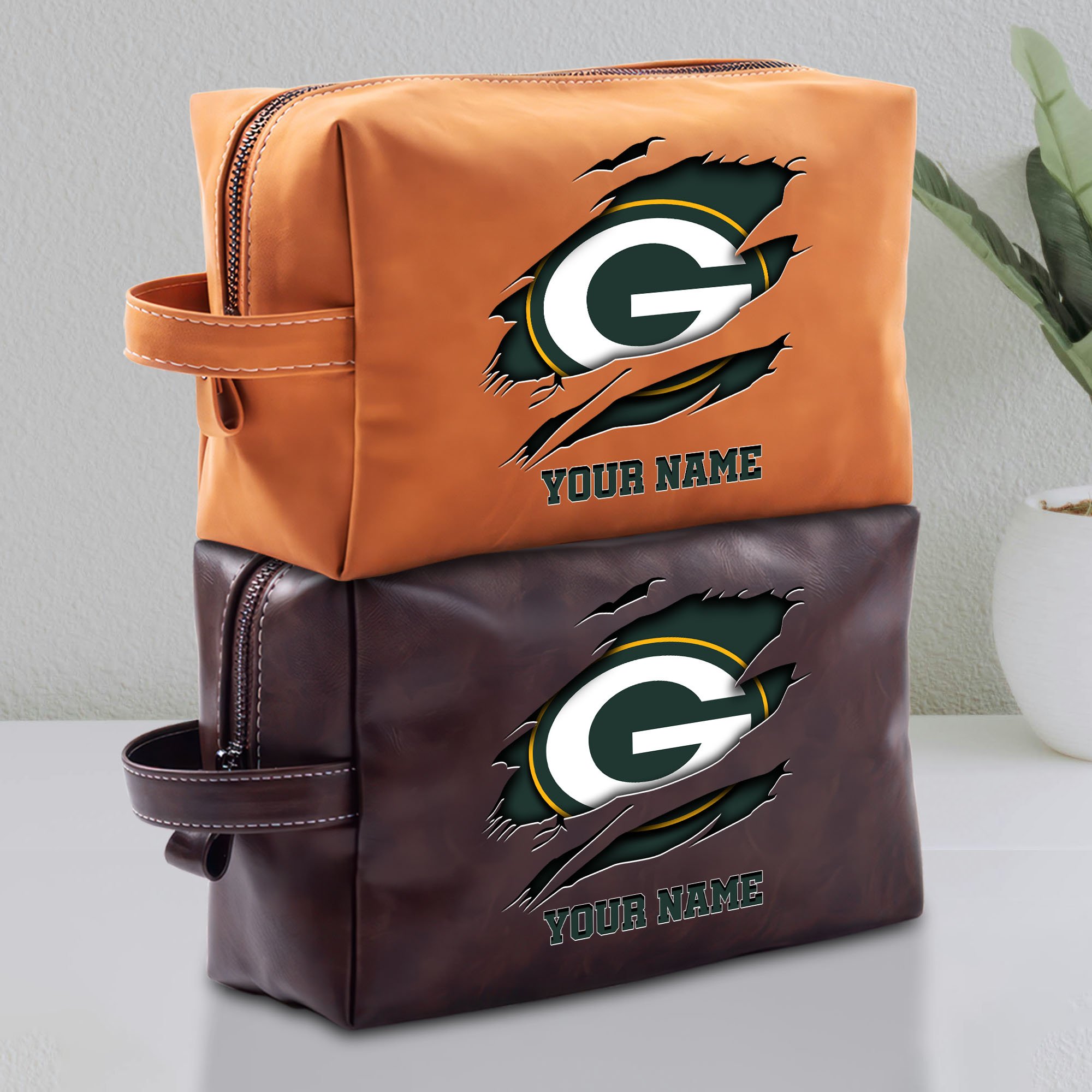 Green Bay Packers Leather Toiletry Bag For Men Custom Your Name 2024 Versions, Leather Dopp Kit Bag, Football Fan Gifts, Gift For Dad EHIVM-58986