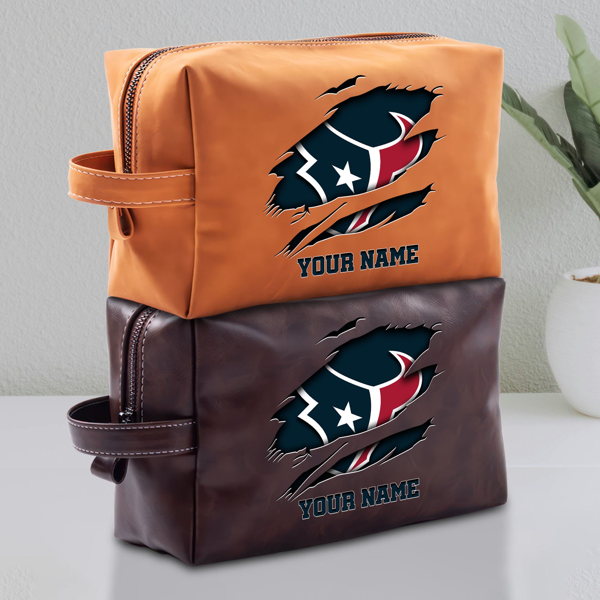 Houston Texans Leather Toiletry Bag For Men Custom Your Name 2024 Versions, Leather Dopp Kit Bag, Football Fan Gifts, Gift For Dad EHIVM-58986