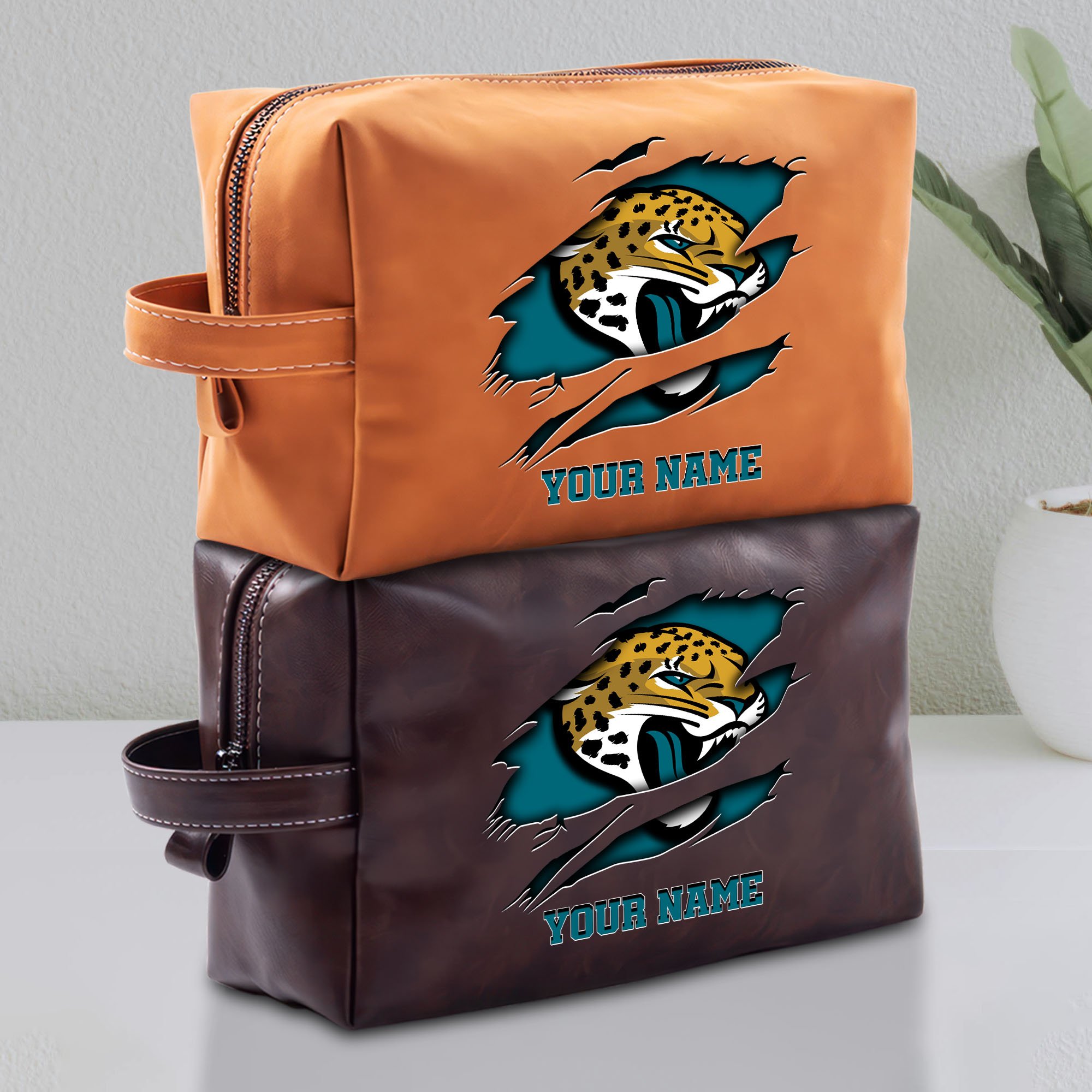 Jacksonville Jaguars Leather Toiletry Bag For Men Custom Your Name 2024 Versions, Leather Dopp Kit Bag, Football Fan Gifts, Gift For Dad EHIVM-58986