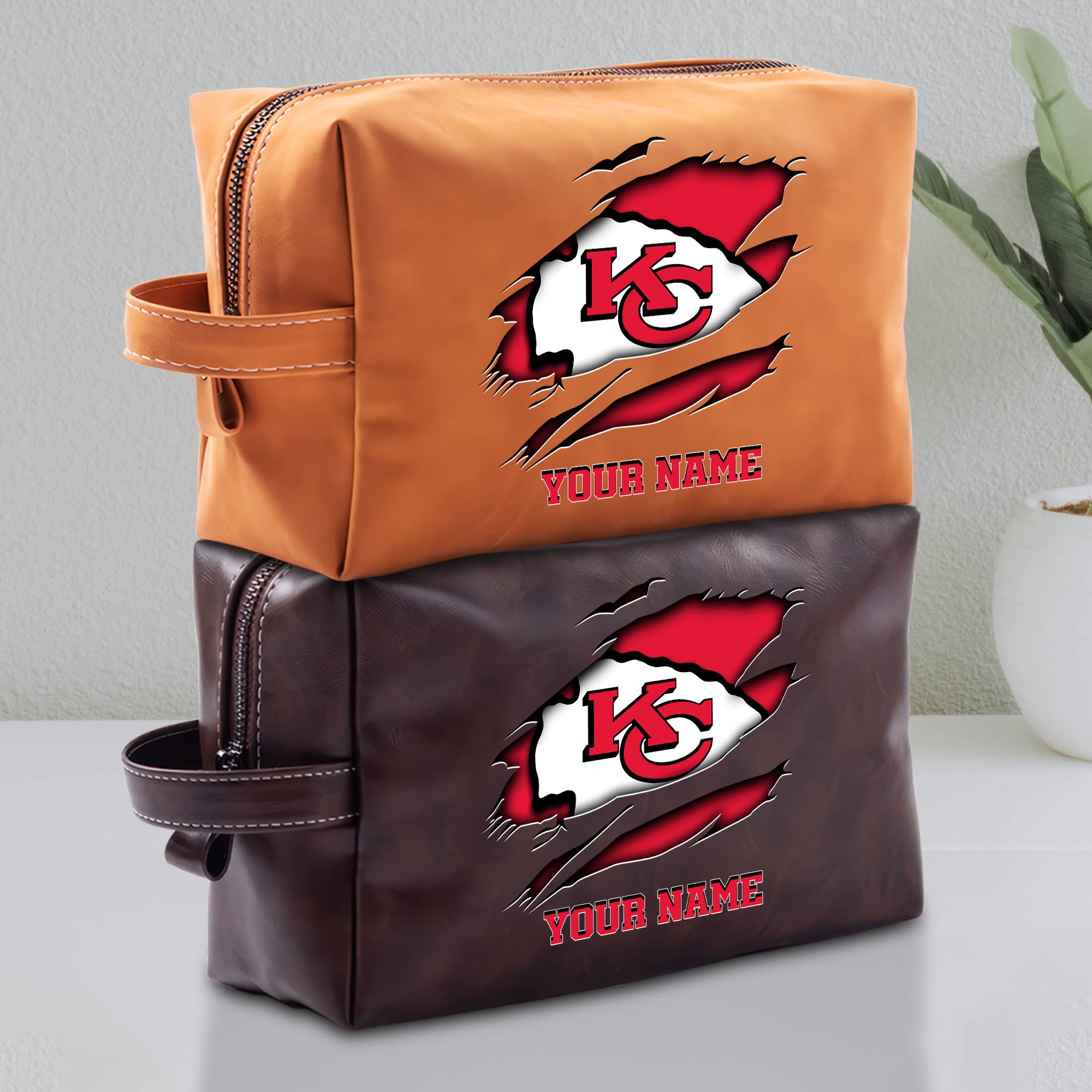 Kansas City Chiefs Leather Toiletry Bag For Men Custom Your Name 2024 Versions, Leather Dopp Kit Bag, Football Fan Gifts, Gift For Dad EHIVM-58986