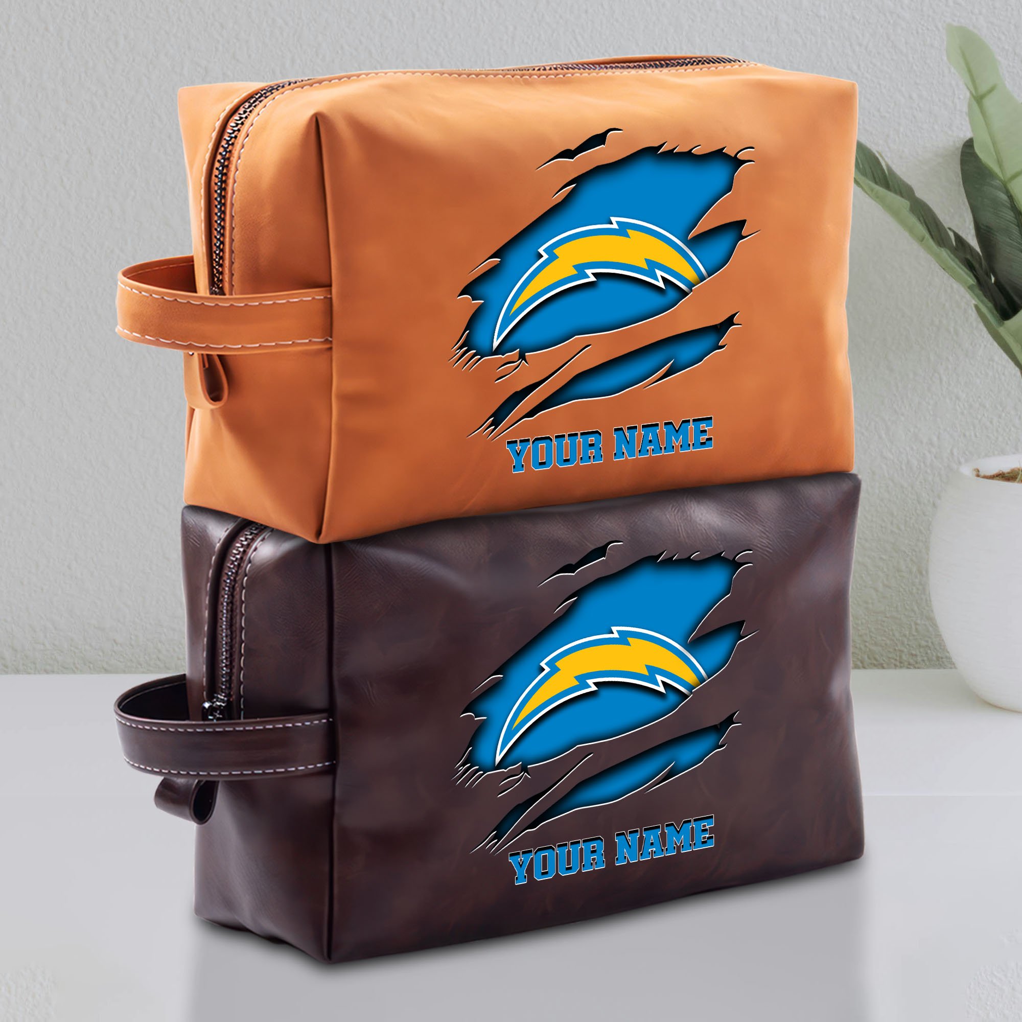 Los Angeles Chargers Leather Toiletry Bag For Men Custom Your Name 2024 Versions, Leather Dopp Kit Bag, Football Fan Gifts, Gift For Dad EHIVM-58986