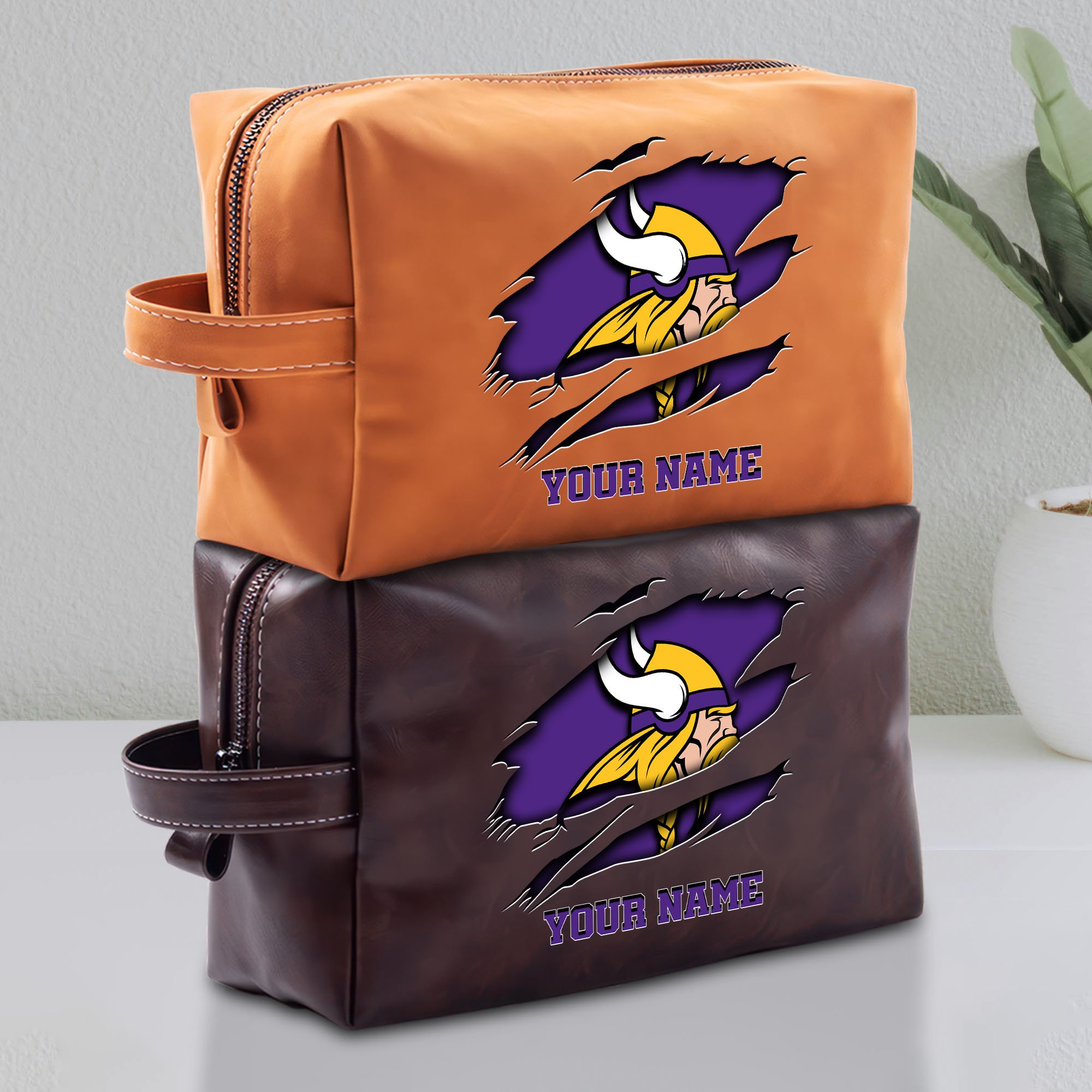 Minnesota Vikings Leather Toiletry Bag For Men Custom Your Name 2024 Versions, Leather Dopp Kit Bag, Football Fan Gifts, Gift For Dad EHIVM-58986