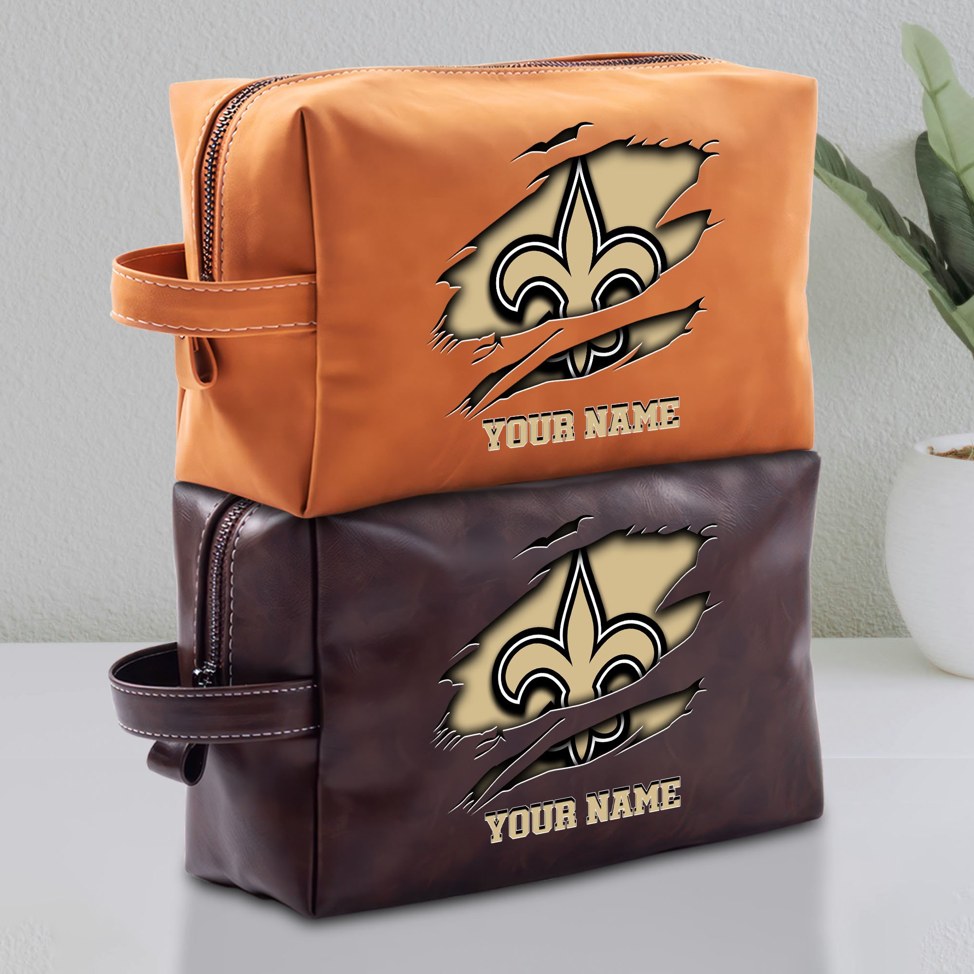 New Orleans Saints Leather Toiletry Bag For Men Custom Your Name 2024 Versions, Leather Dopp Kit Bag, Football Fan Gifts, Gift For Dad EHIVM-58986