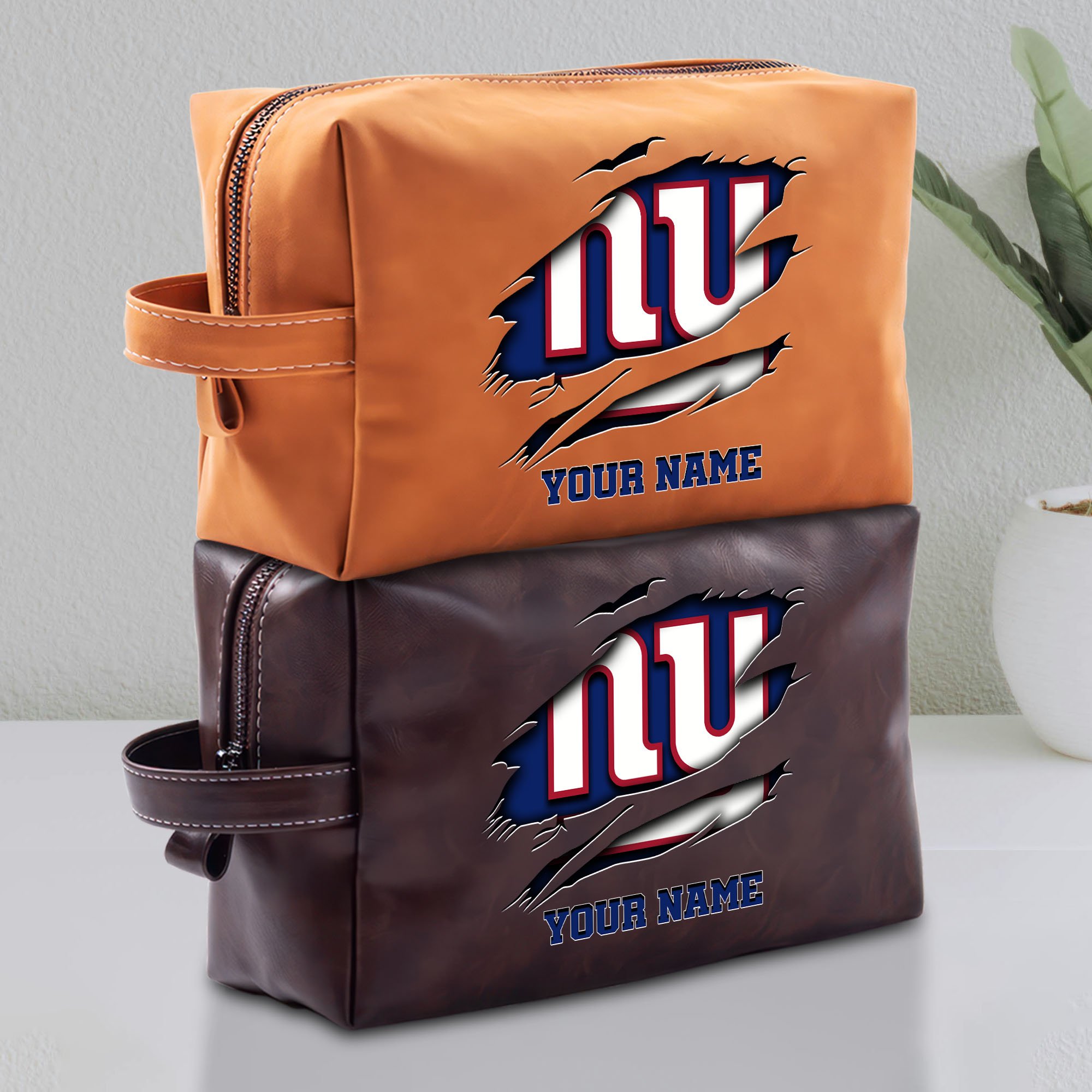 New York Giants Leather Toiletry Bag For Men Custom Your Name 2024 Versions, Leather Dopp Kit Bag, Football Fan Gifts, Gift For Dad EHIVM-58986