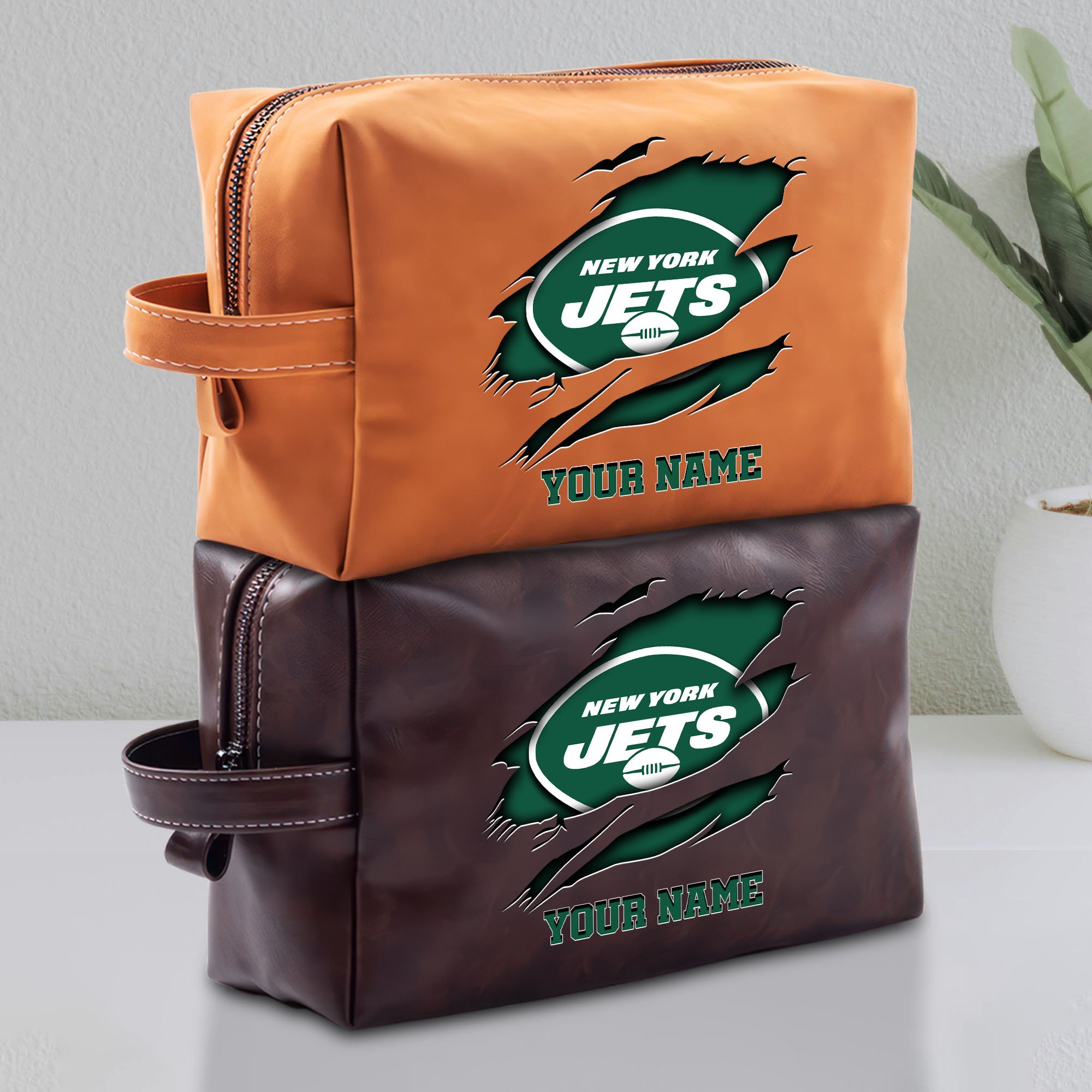 New York Jets Leather Toiletry Bag For Men Custom Your Name 2024 Versions, Leather Dopp Kit Bag, Football Fan Gifts, Gift For Dad EHIVM-58986