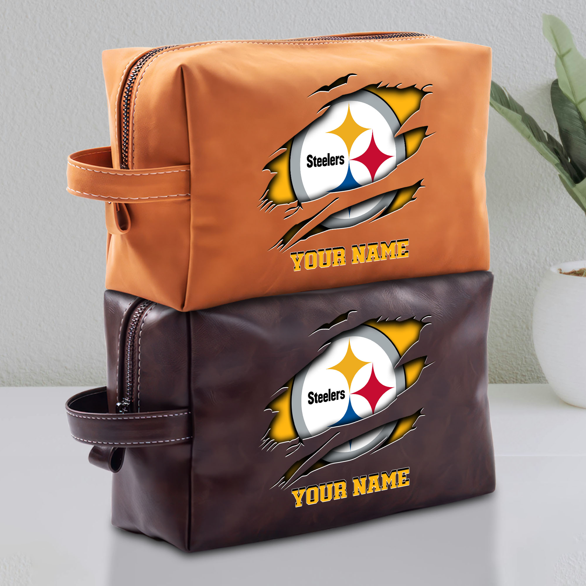 Pittsburgh Steelers Leather Toiletry Bag For Men Custom Your Name 2024 Versions, Leather Dopp Kit Bag, Football Fan Gifts, Gift For Dad EHIVM-58986