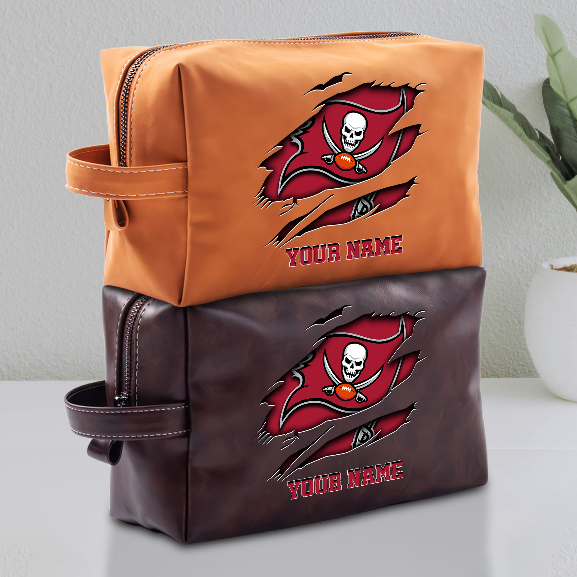 Tampa Bay Buccaneers Leather Toiletry Bag For Men Custom Your Name 2024 Versions, Leather Dopp Kit Bag, Football Fan Gifts, Gift For Dad EHIVM-58986