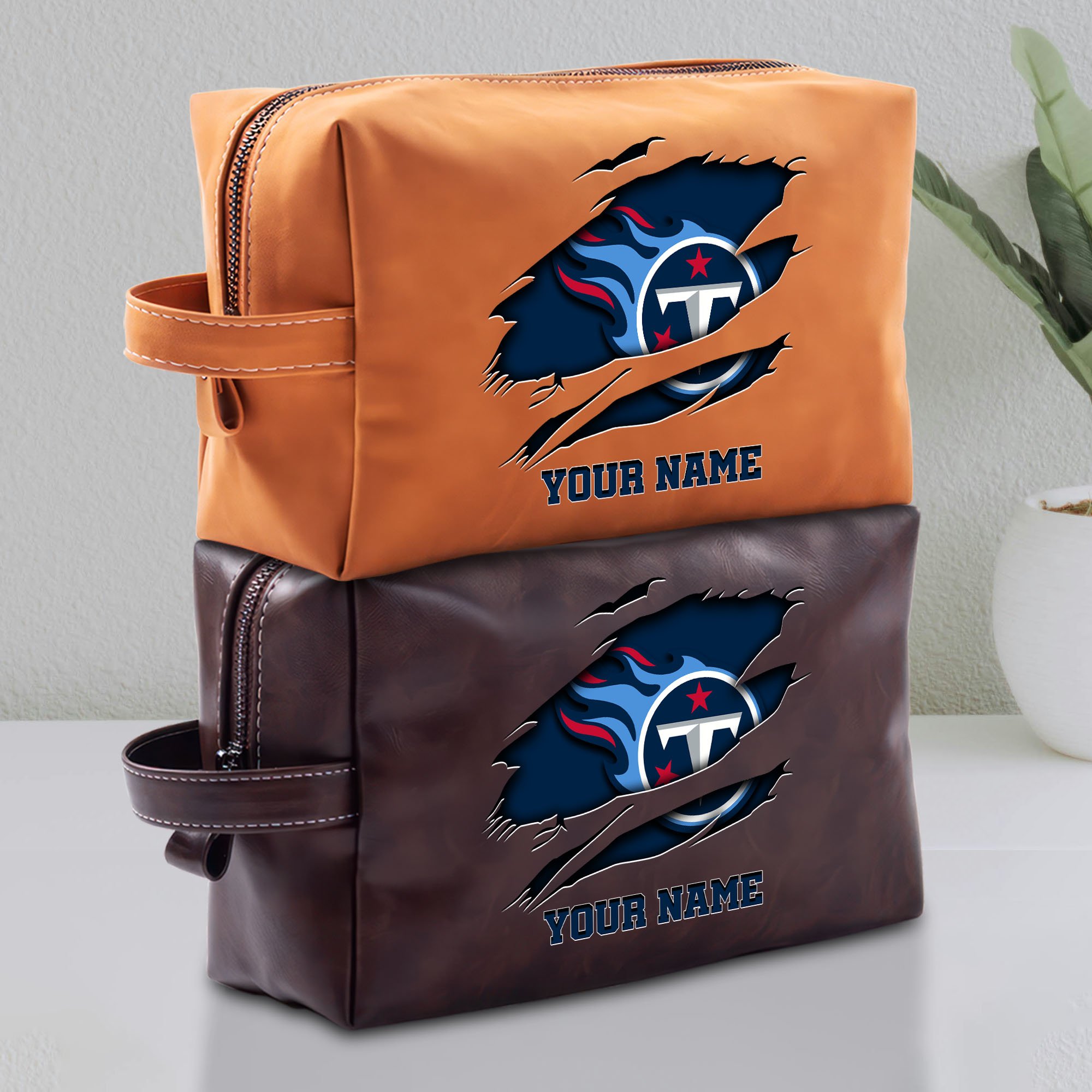 Tennessee Titans Leather Toiletry Bag For Men Custom Your Name 2024 Versions, Leather Dopp Kit Bag, Football Fan Gifts, Gift For Dad EHIVM-58986