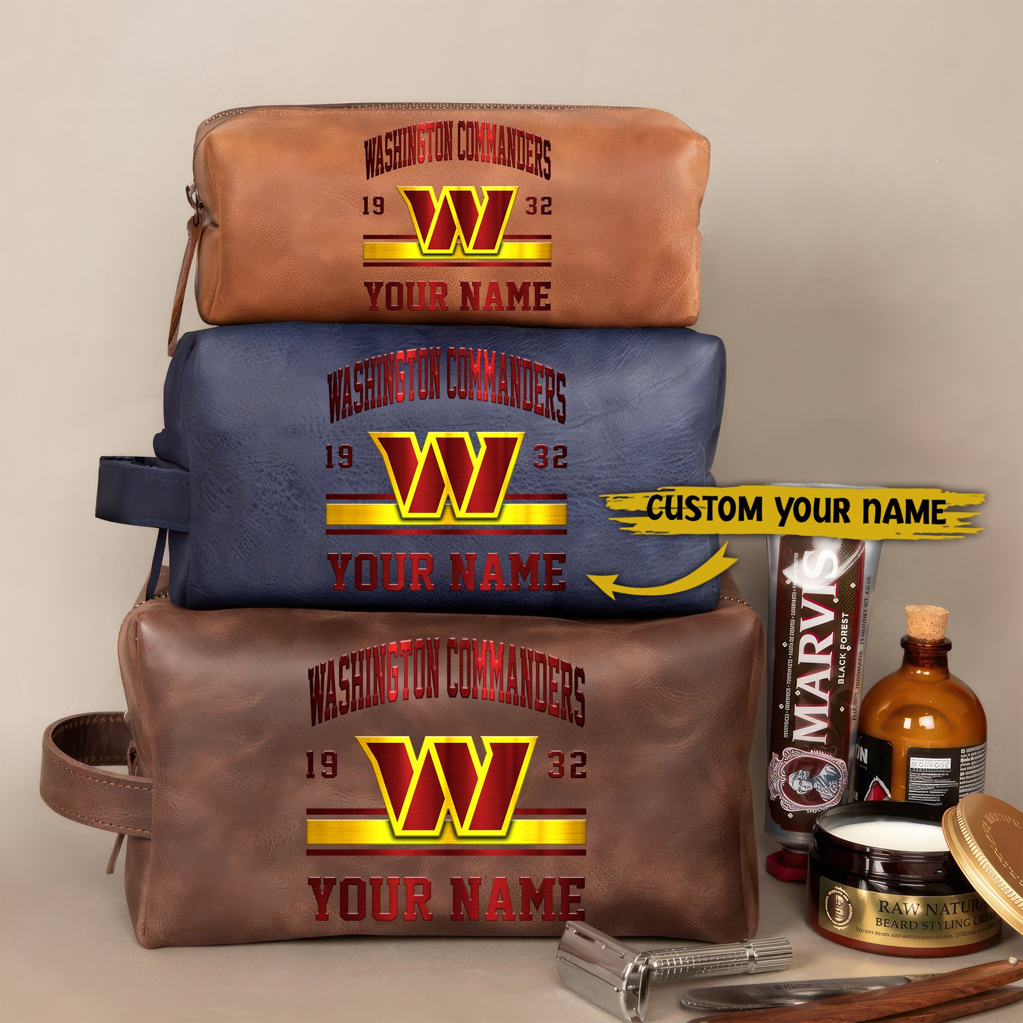 Alternative view of Washington Commanders Leather Toiletry Bag For Men Custom Your Name, 2D In Leather Dopp Kit Bag EHIVM-59099