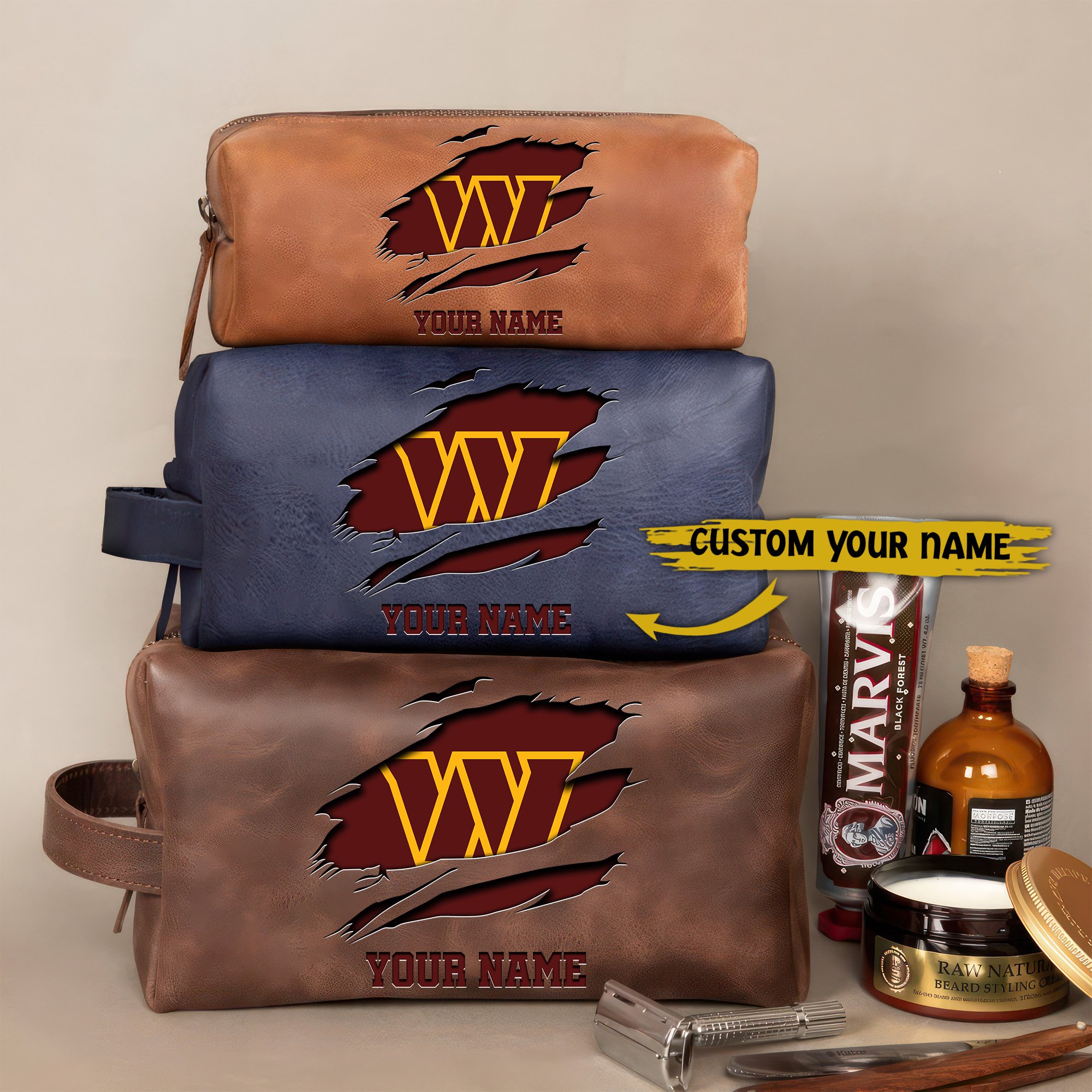 Alternative view of Washington Commanders Leather Toiletry Bag For Men Custom Your Name 2024 Versions, 2D In Leather Dopp Kit Bag EHIVM-59100