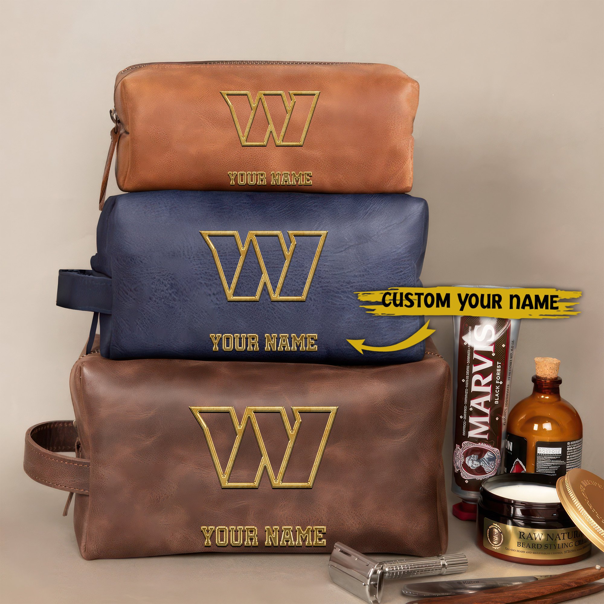 Alternative view of Washington Commanders Leather Toiletry Bag For Men Custom Your Name 2024 Version, 2D In Leather Dopp Kit Bag, Leather Dopp Kits EHIVM-59105