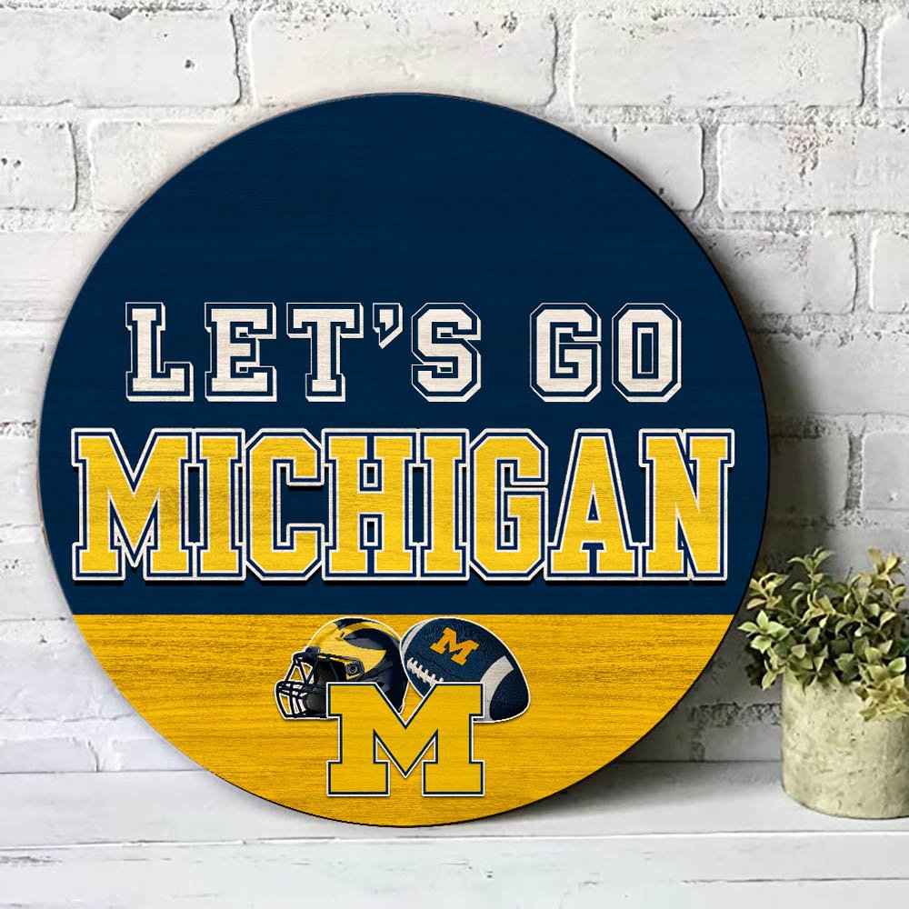 Alternative view of Michigan Wolverines Wood Sign 2024 Version, Let's Go Sport Team Sign, Sport Gifts, Home Decorations ETHY-51863