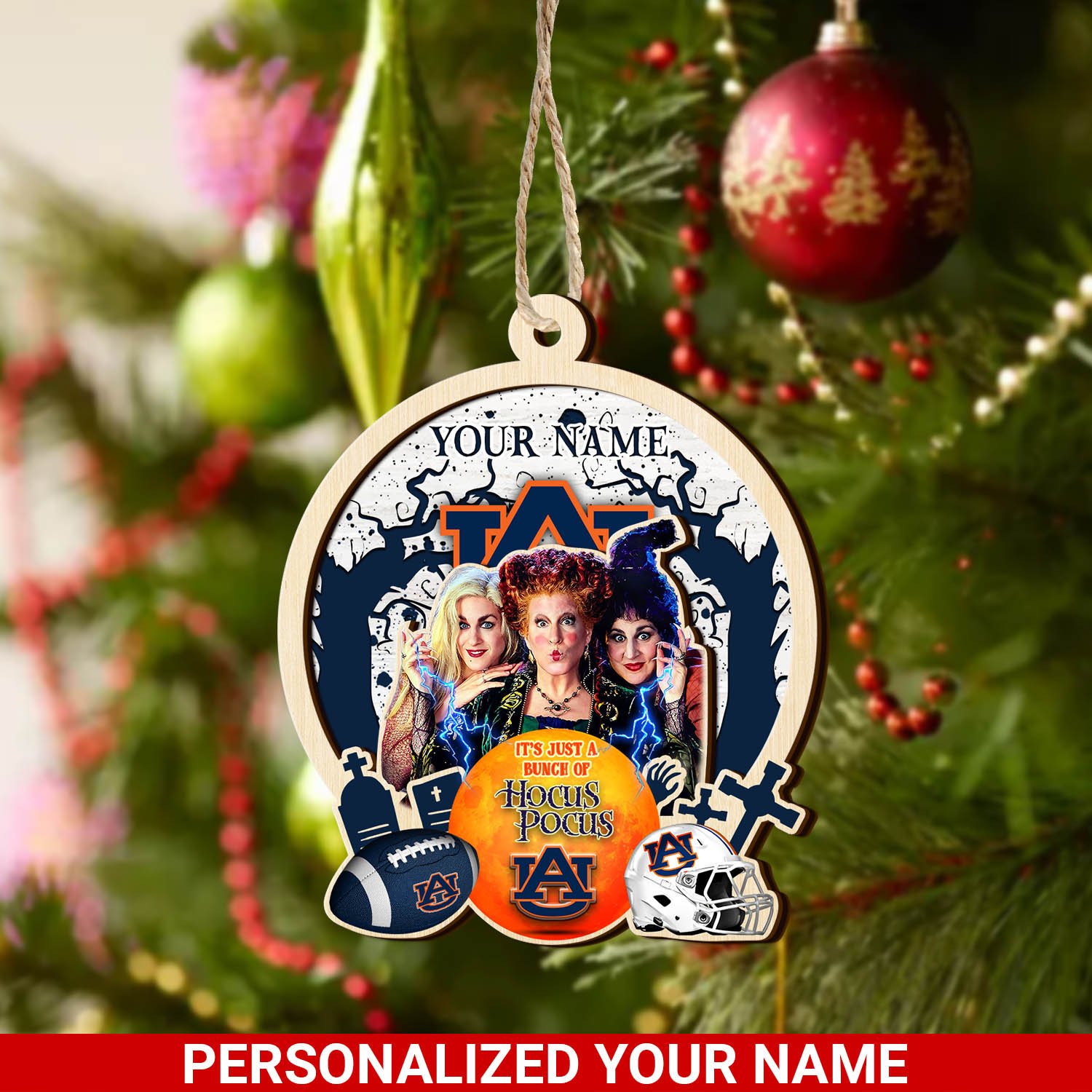Auburn Tigers 2 Layered Wooden Ornament 2024 Version Custom Your Name, Hocus Pocus And Sport Team Ornament, Sport Gifts For Fans ETHY-52115