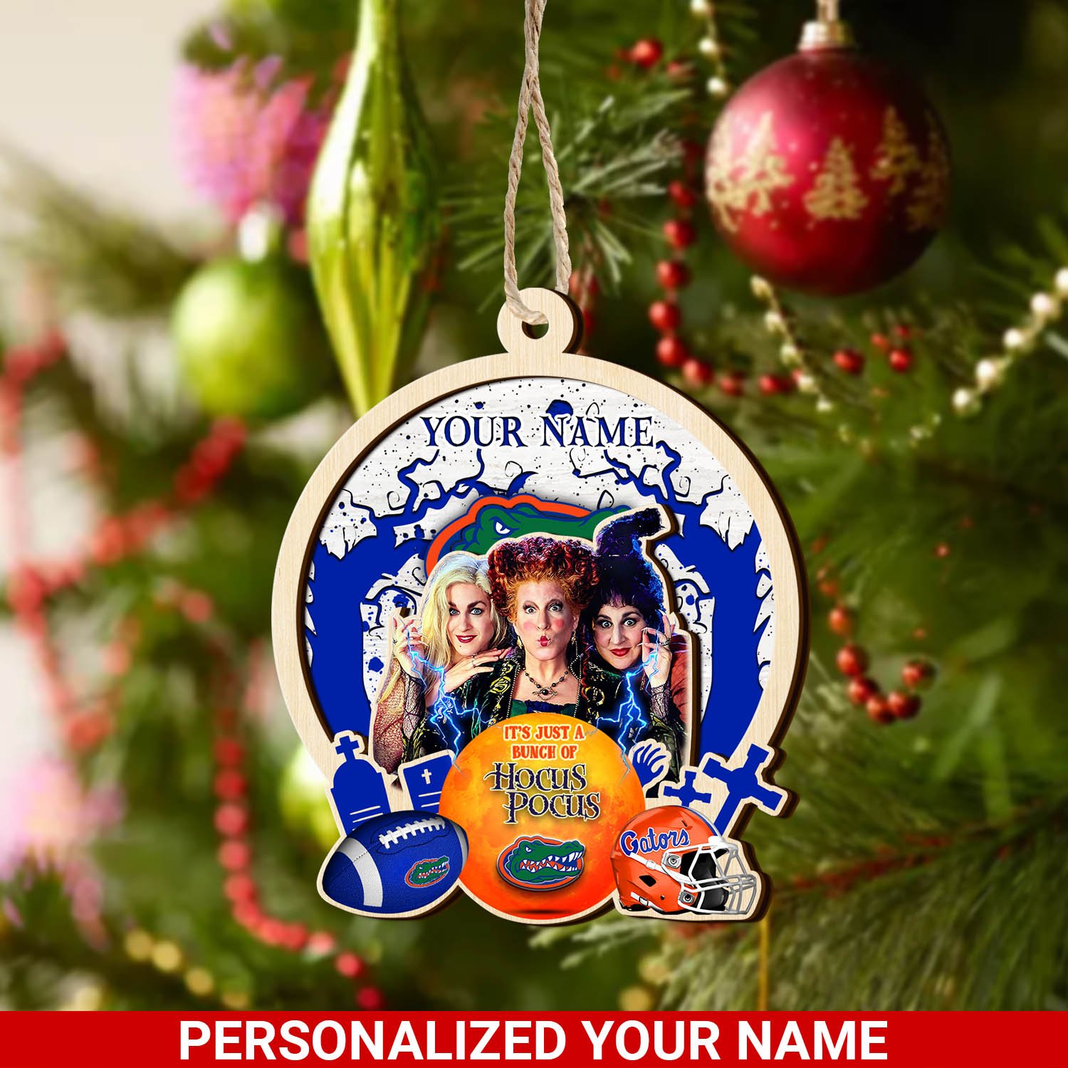 Florida Gators 2 Layered Wooden Ornament 2024 Version Custom Your Name, Hocus Pocus And Sport Team Ornament, Sport Gifts For Fans ETHY-52115