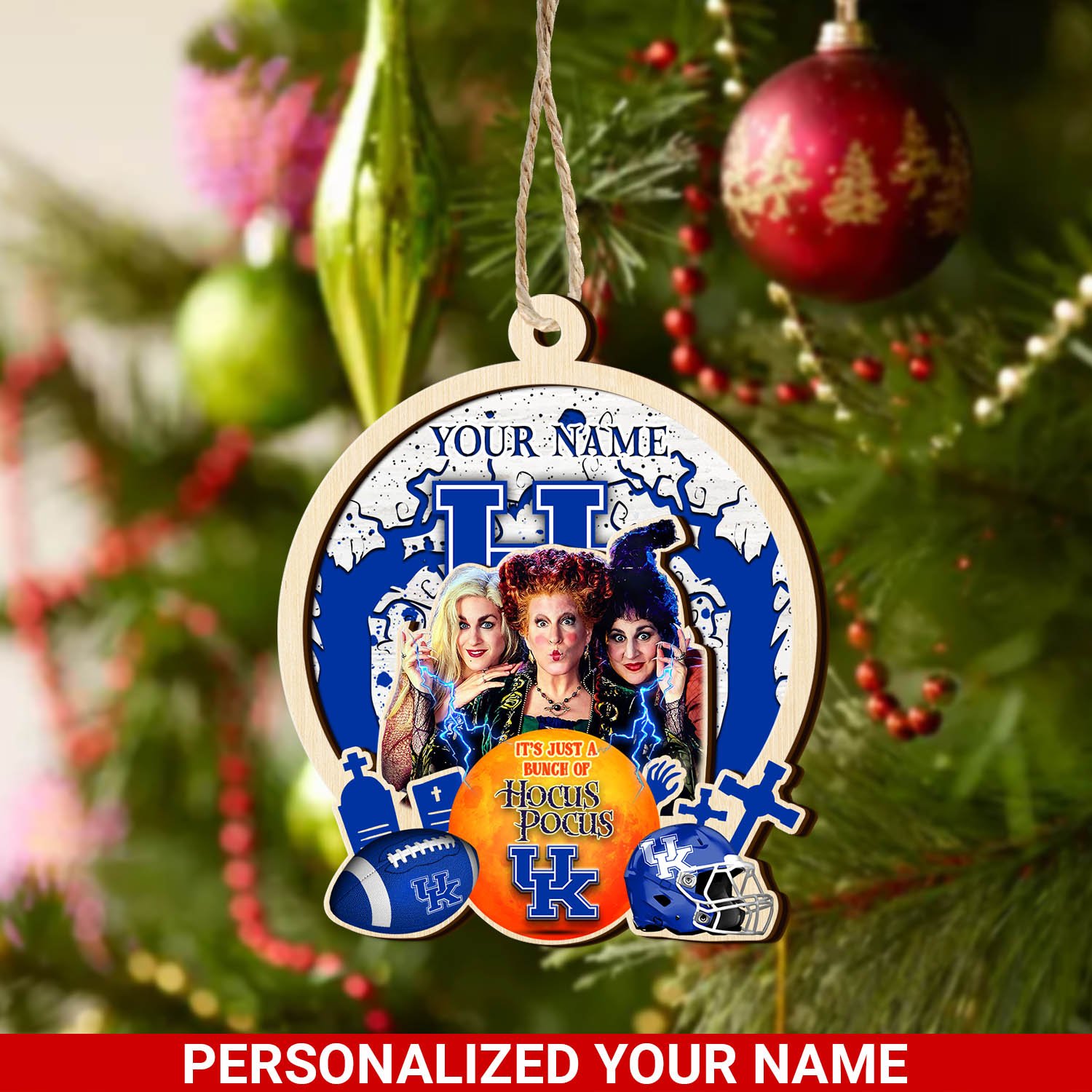 Kentucky Wildcats 2 Layered Wooden Ornament 2024 Version Custom Your Name, Hocus Pocus And Sport Team Ornament, Sport Gifts For Fans ETHY-52115