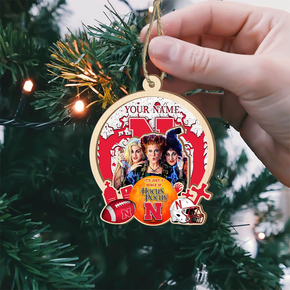 Alternative view of Nebraska Cornhuskers 2 Layered Wooden Ornament 2024 Version Custom Your Name, Hocus Pocus And Sport Team Ornament, Sport Gifts For Fans ETHY-52115