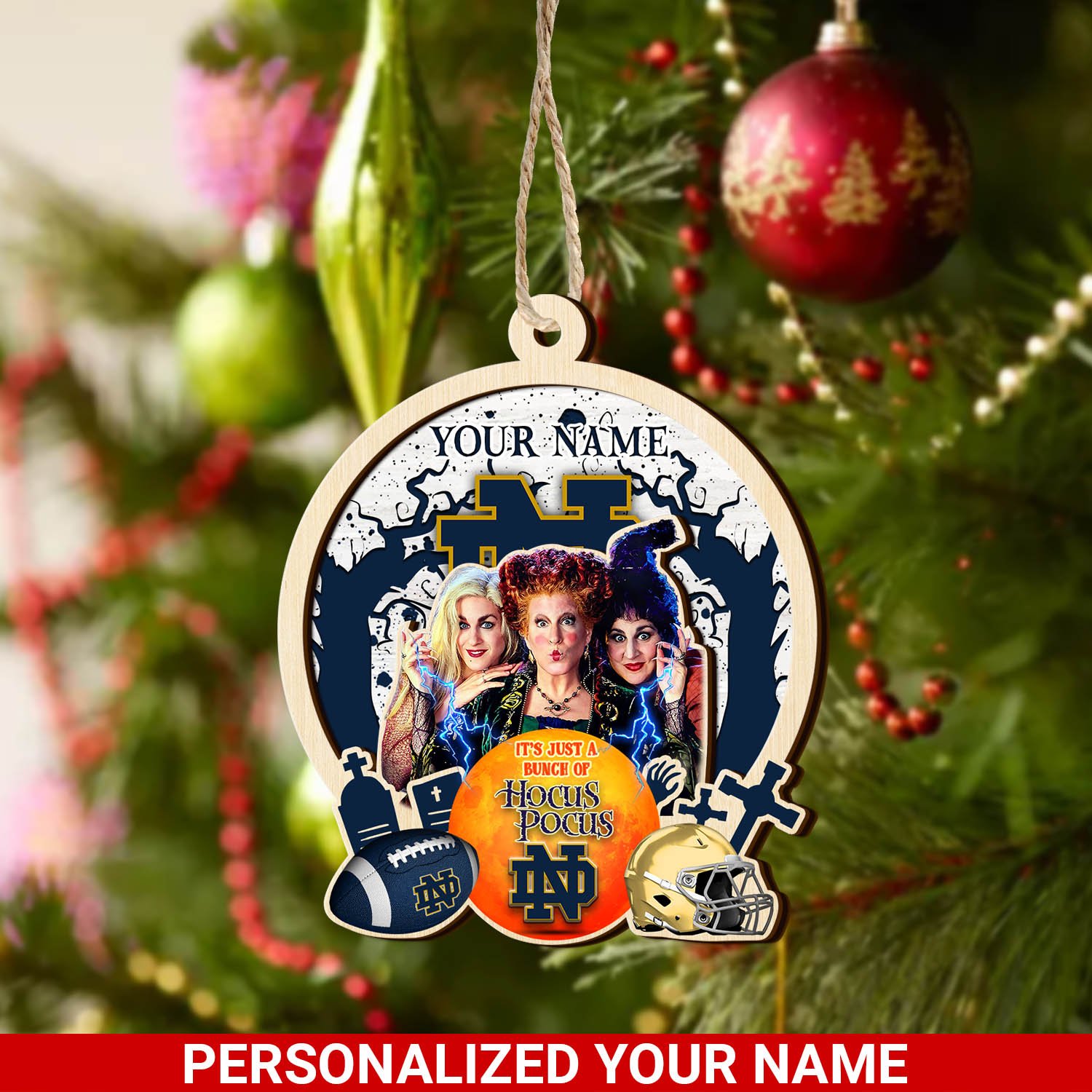 Notre Dame Fighting Irish 2 Layered Wooden Ornament 2024 Version Custom Your Name, Hocus Pocus And Sport Team Ornament, Sport Gifts For Fans ETHY-52115