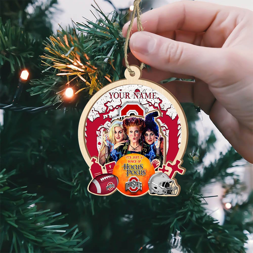 Alternative view of Ohio State Buckeyes 2 Layered Wooden Ornament 2024 Version Custom Your Name, Hocus Pocus And Sport Team Ornament, Sport Gifts For Fans ETHY-52115