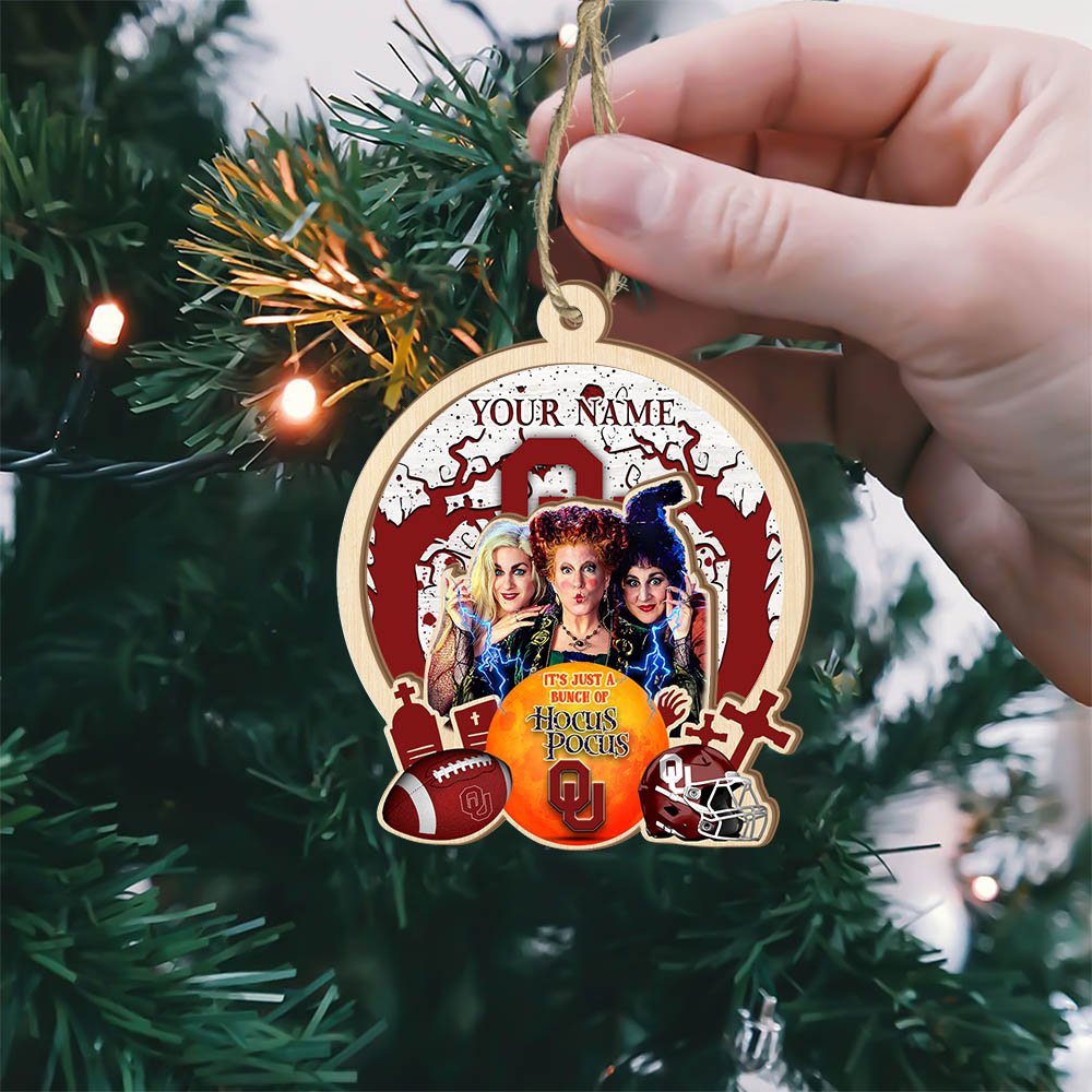 Alternative view of Oklahoma Sooners 2 Layered Wooden Ornament 2024 Version Custom Your Name, Hocus Pocus And Sport Team Ornament, Sport Gifts For Fans ETHY-52115
