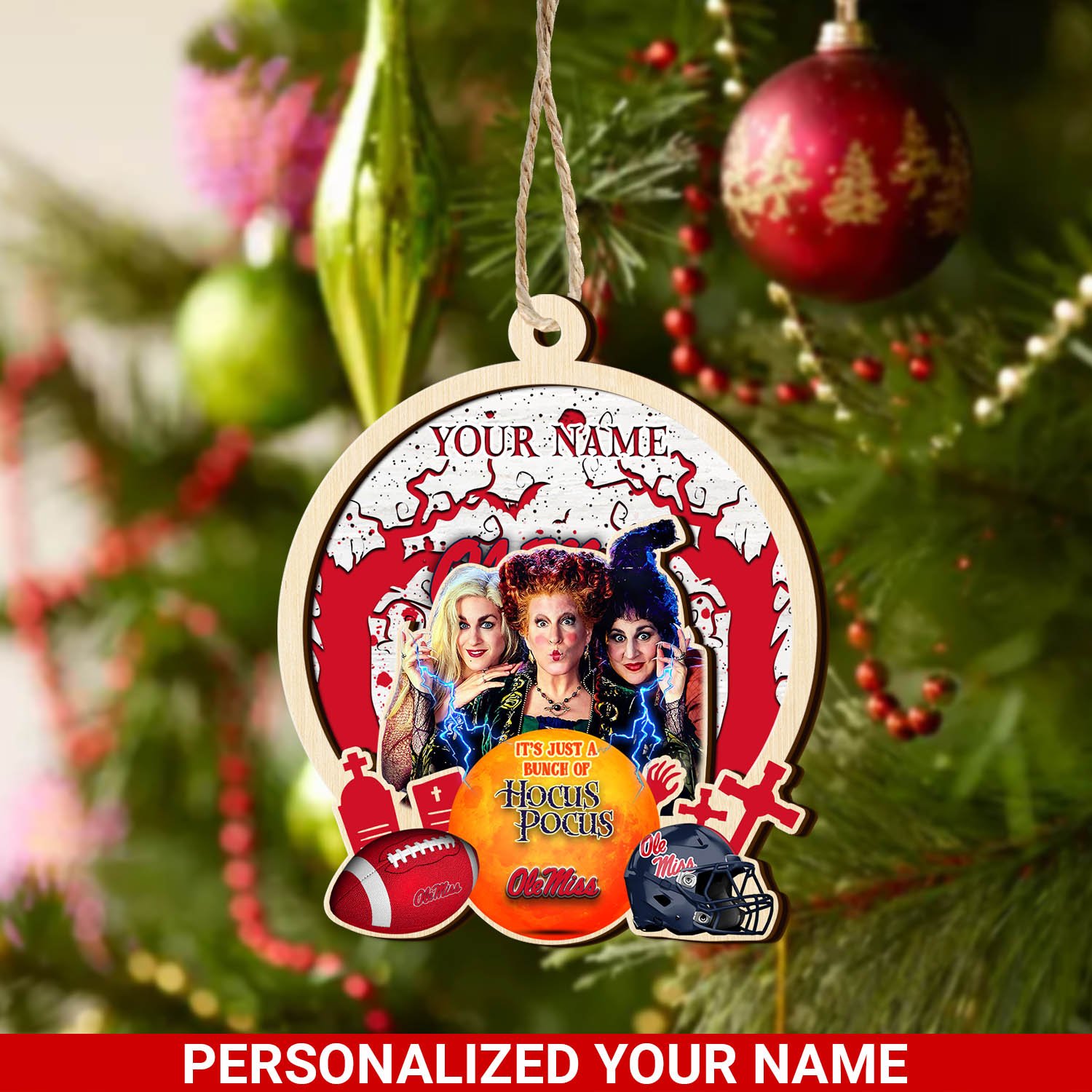 Ole Miss Rebels 2 Layered Wooden Ornament 2024 Version Custom Your Name, Hocus Pocus And Sport Team Ornament, Sport Gifts For Fans ETHY-52115