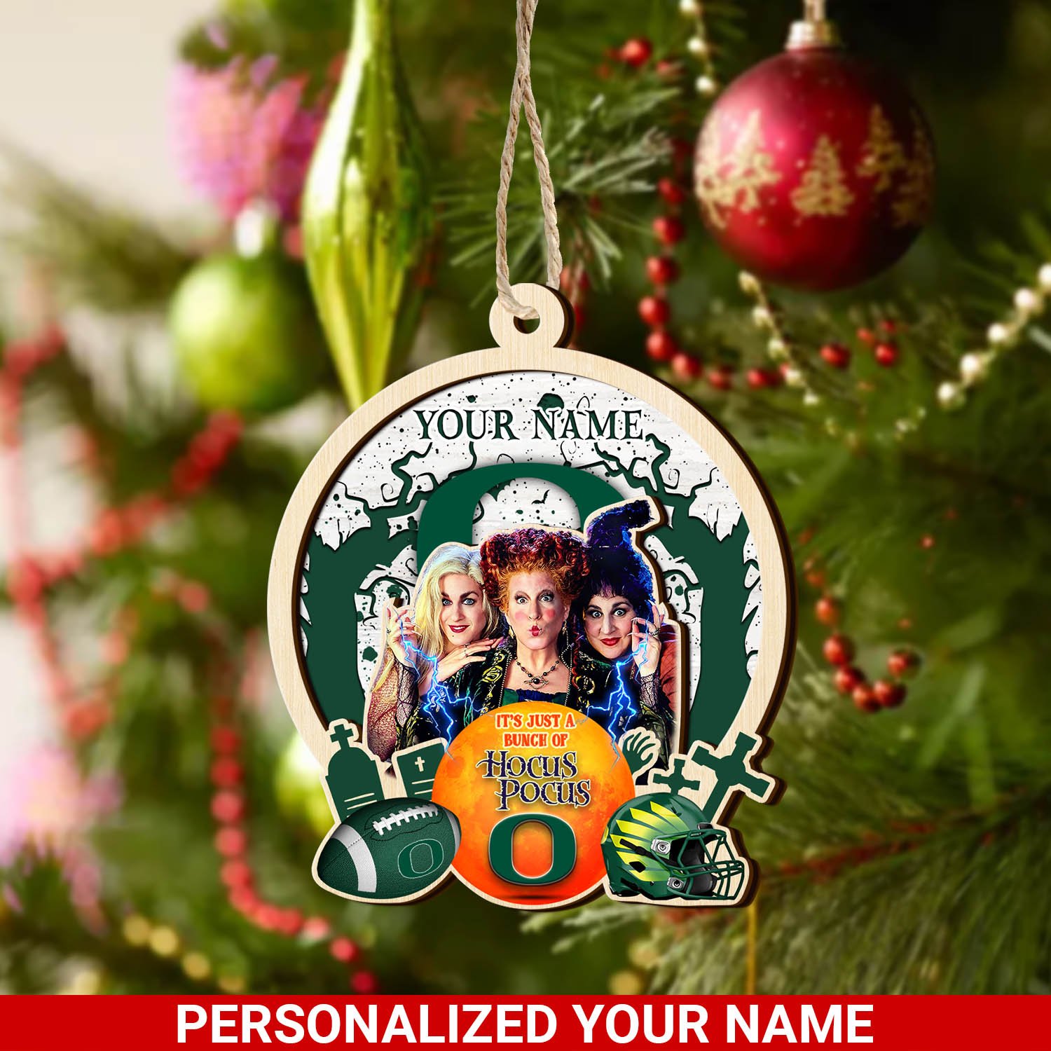 Oregon Ducks 2 Layered Wooden Ornament 2024 Version Custom Your Name, Hocus Pocus And Sport Team Ornament, Sport Gifts For Fans ETHY-52115