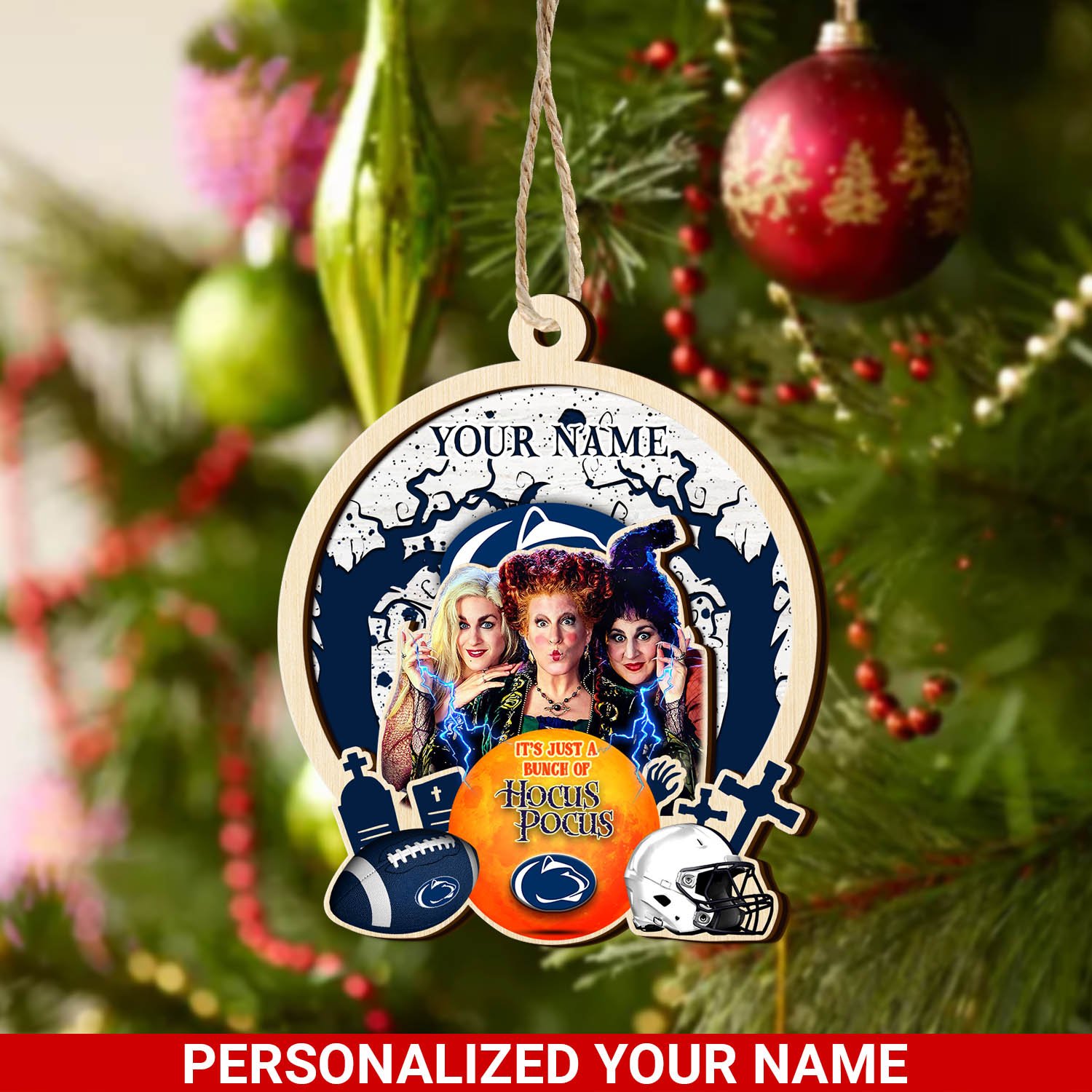Penn State Nittany Lions 2 Layered Wooden Ornament 2024 Version Custom Your Name, Hocus Pocus And Sport Team Ornament, Sport Gifts For Fans ETHY-52115