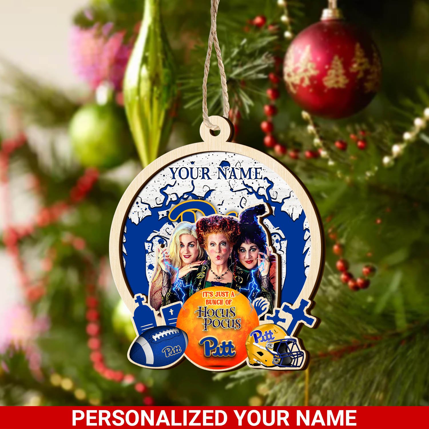 Pittsburgh Panthers 2 Layered Wooden Ornament 2024 Version Custom Your Name, Hocus Pocus And Sport Team Ornament, Sport Gifts For Fans ETHY-52115