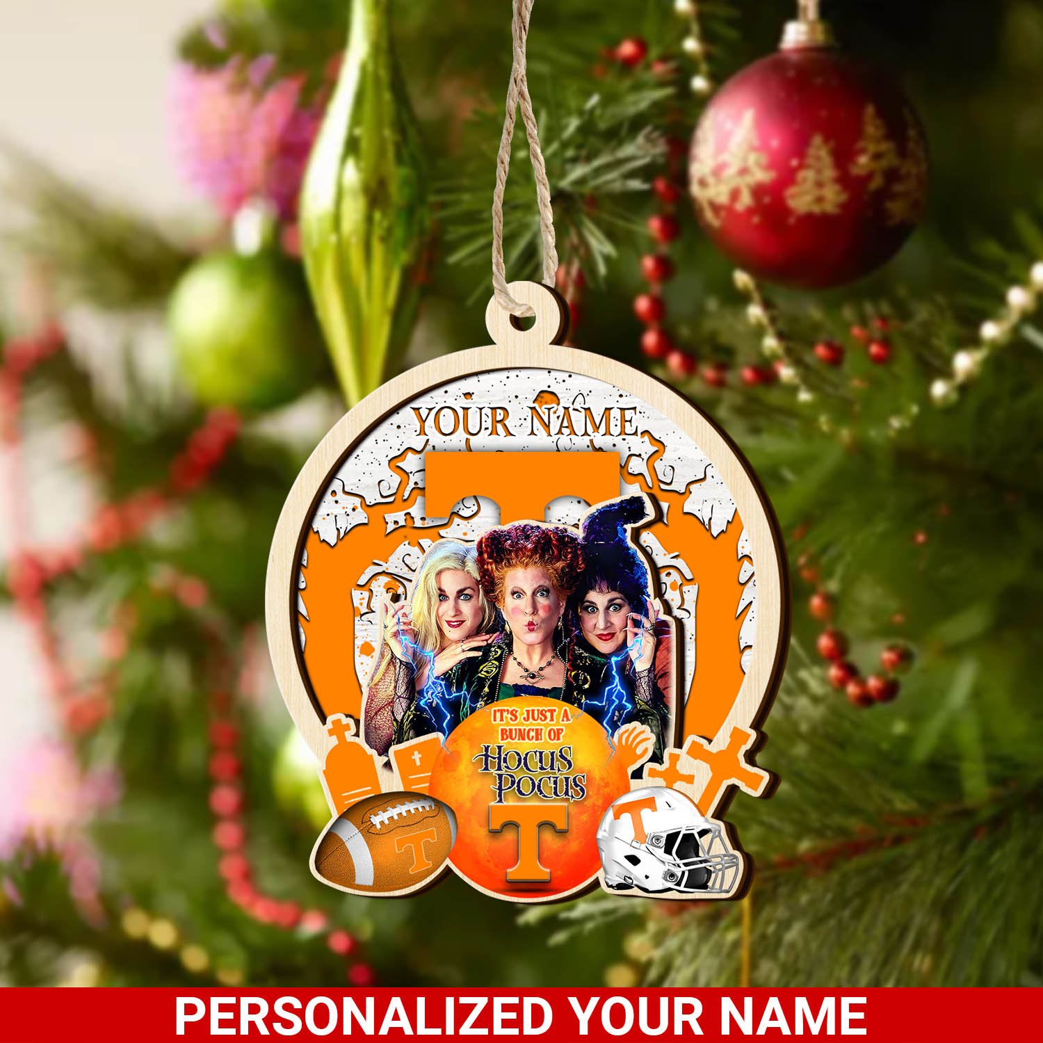 Tennessee Volunteers 2 Layered Wooden Ornament 2024 Version Custom Your Name, Hocus Pocus And Sport Team Ornament, Sport Gifts For Fans ETHY-52115