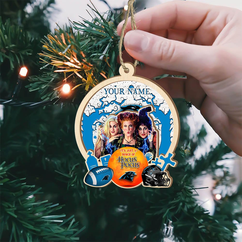 Alternative view of Carolina Panthers 2 Layered Wooden Ornament 2024 Version Custom Your Name, Hocus Pocus And Sport Team Ornament, Sport Gifts For Fans ETHY-52115