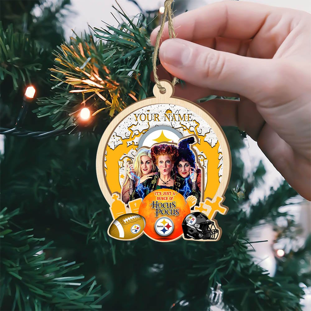 Alternative view of Pittsburgh Steelers 2 Layered Wooden Ornament 2024 Version Custom Your Name, Hocus Pocus And Sport Team Ornament, Sport Gifts For Fans ETHY-52115