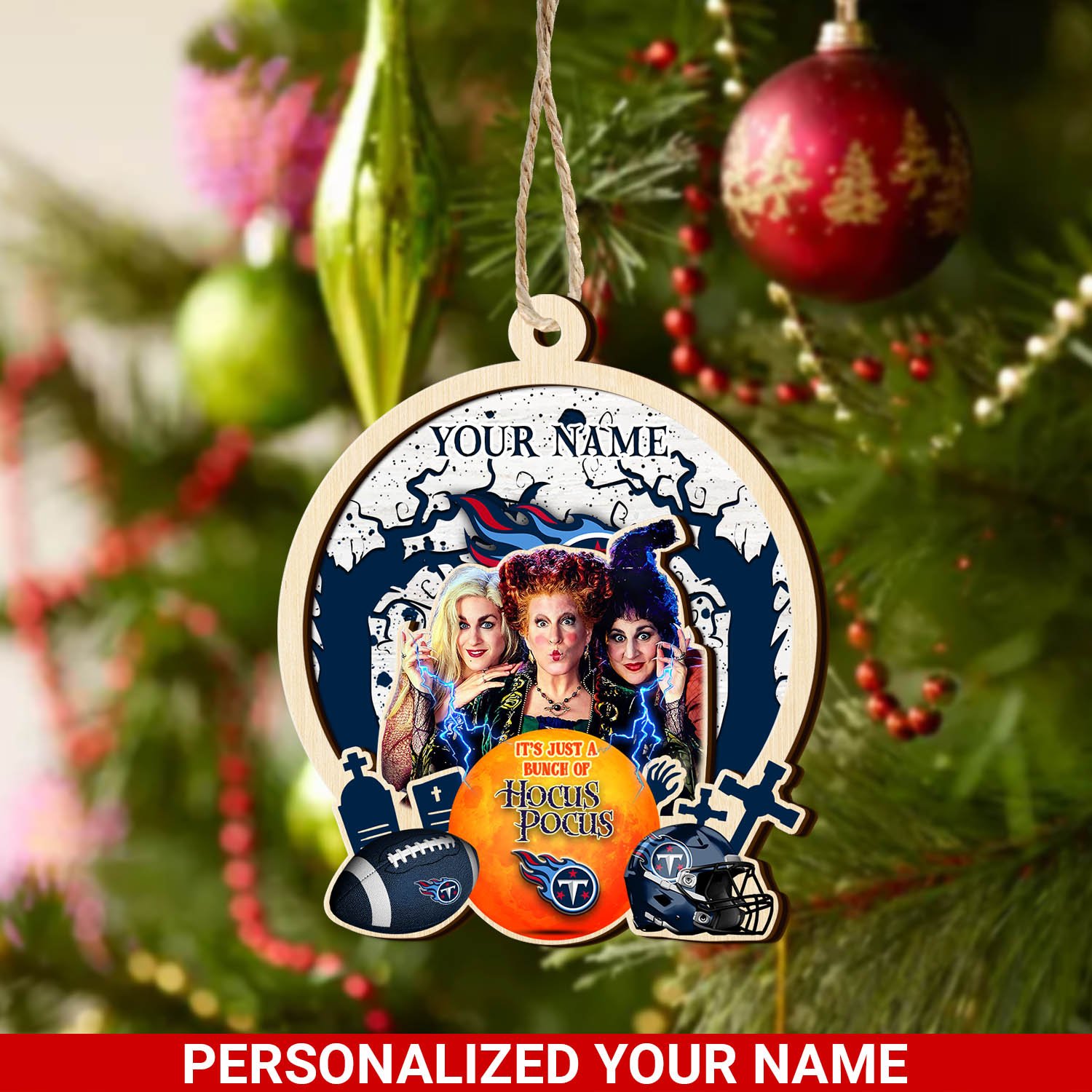 Tennessee Titans 2 Layered Wooden Ornament 2024 Version Custom Your Name, Hocus Pocus And Sport Team Ornament, Sport Gifts For Fans ETHY-52115
