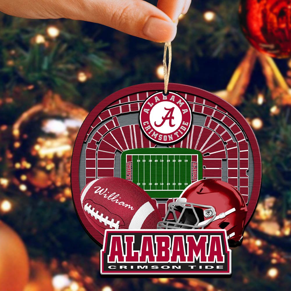 Alternative view of Alabama Crimson Tide 2 Layered Wooden Ornament 2024 Version Personalized Your Name, Sport Stadium Ornament, Sport Gifts ETHY-52116