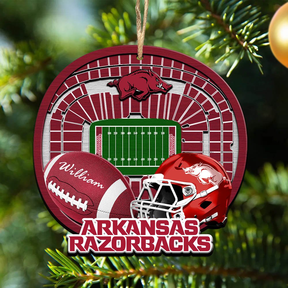 Arkansas Razorbacks 2 Layered Wooden Ornament 2024 Version Personalized Your Name, Sport Stadium Ornament, Sport Gifts ETHY-52116