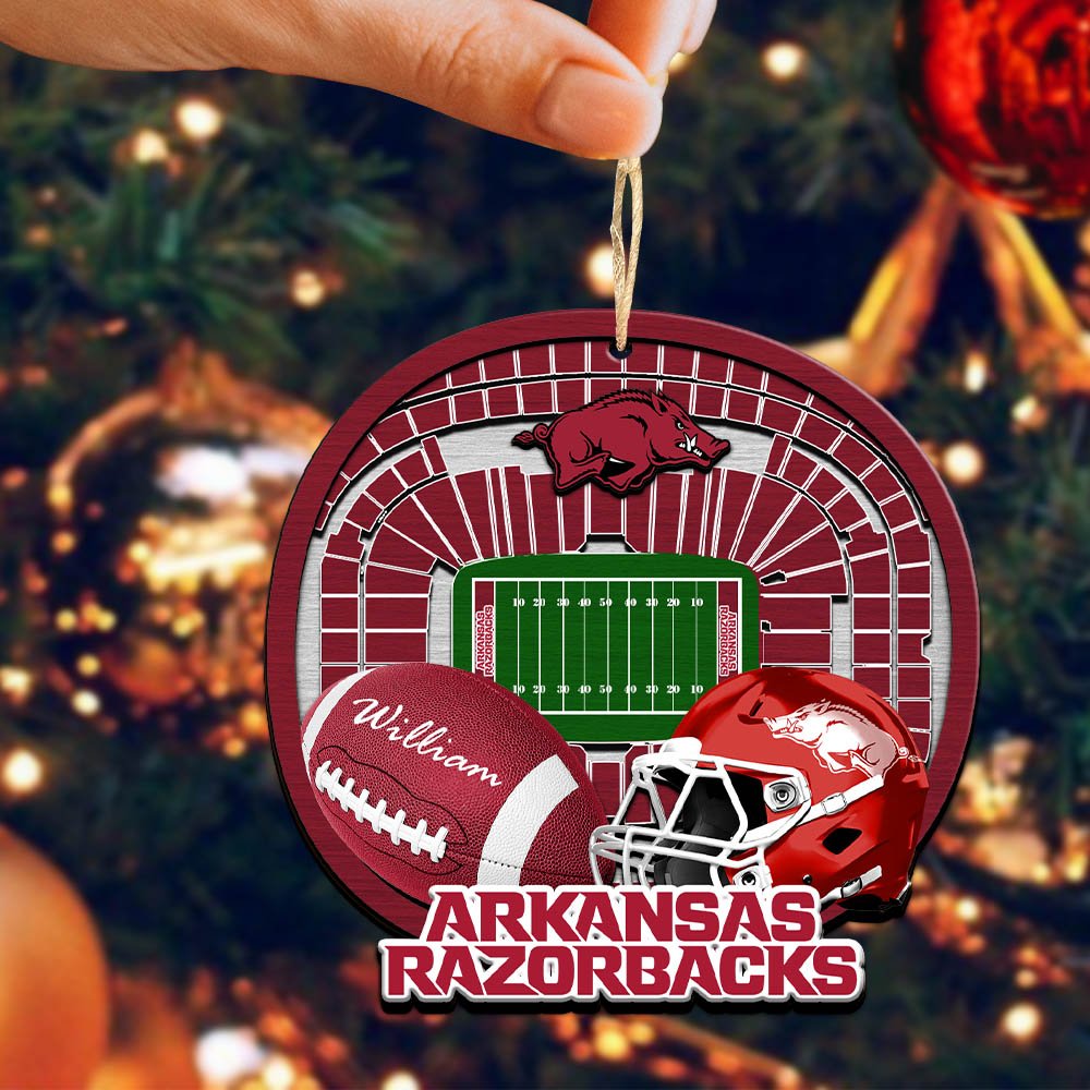 Alternative view of Arkansas Razorbacks 2 Layered Wooden Ornament 2024 Version Personalized Your Name, Sport Stadium Ornament, Sport Gifts ETHY-52116