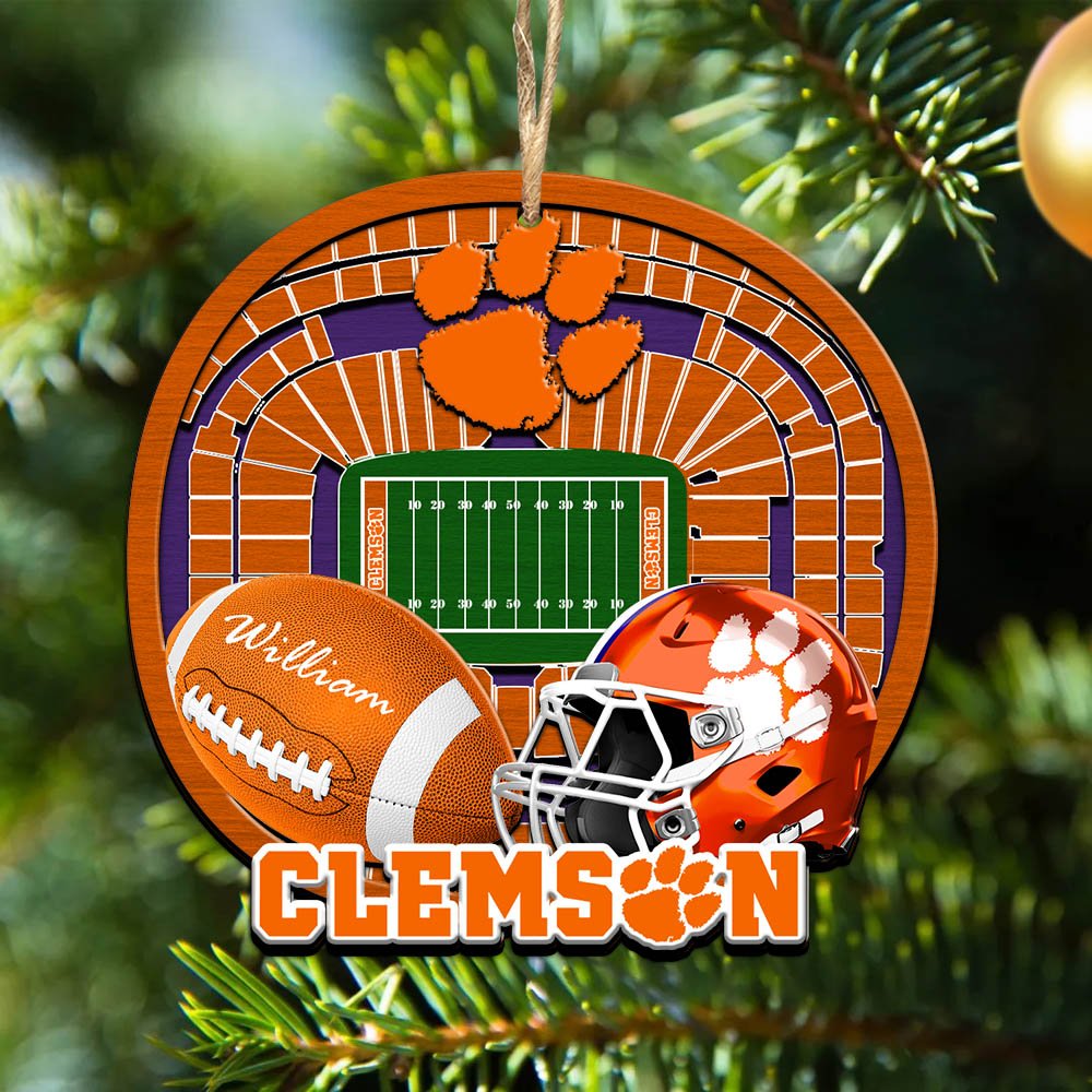 Clemson Tigers 2 Layered Wooden Ornament 2024 Version Personalized Your Name, Sport Stadium Ornament, Sport Gifts ETHY-52116