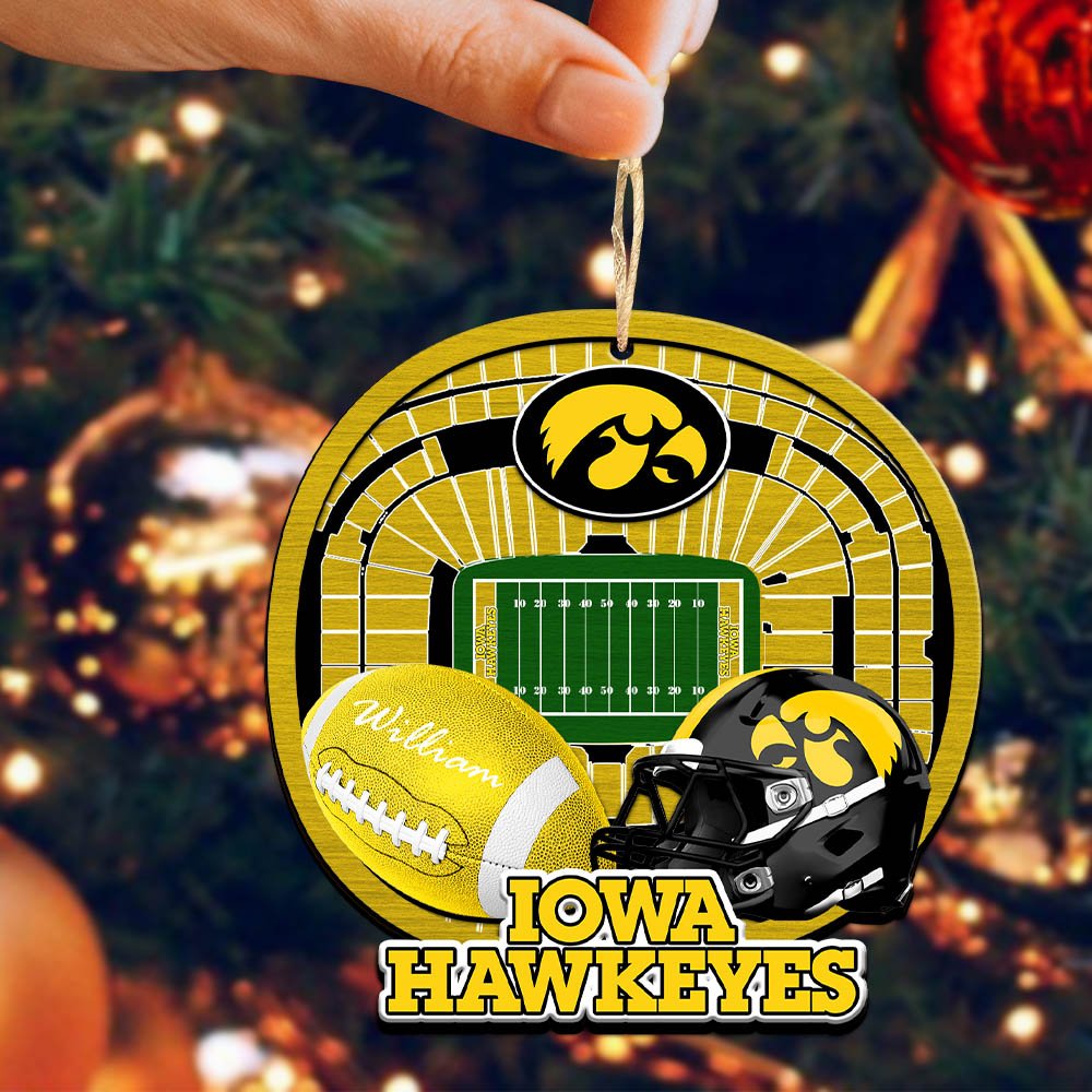 Alternative view of Iowa Hawkeyes 2 Layered Wooden Ornament 2024 Version Personalized Your Name, Sport Stadium Ornament, Sport Gifts ETHY-52116