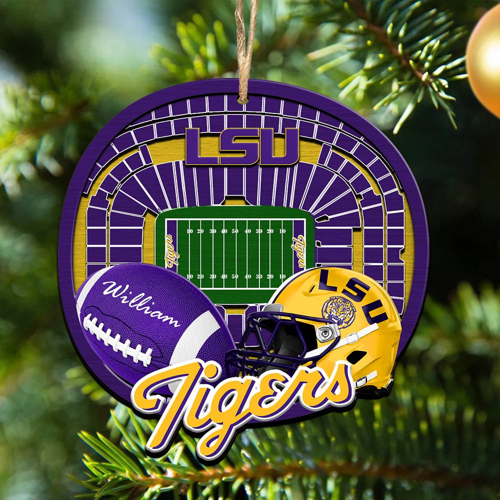 LSU TIGERS 2 Layered Wooden Ornament 2024 Version Personalized Your Name, Sport Stadium Ornament, Sport Gifts ETHY-52116