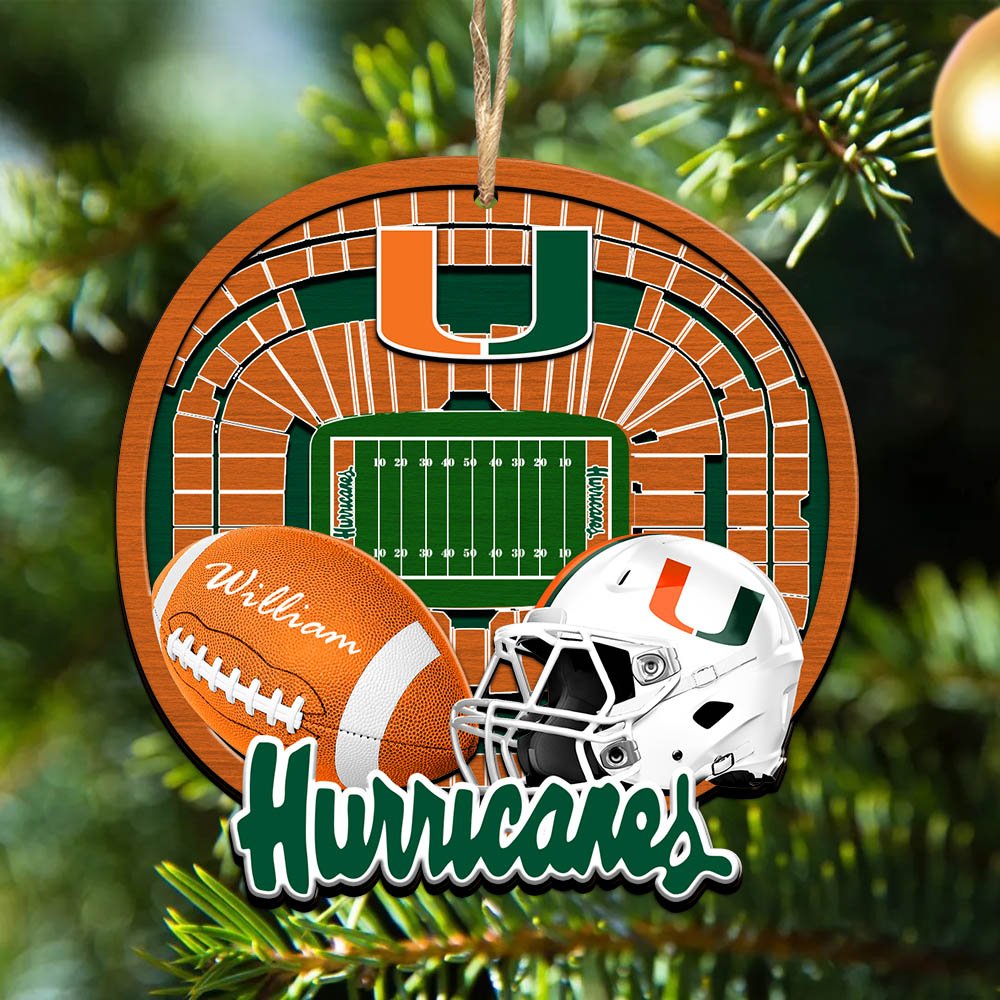 Miami Hurricanes 2 Layered Wooden Ornament 2024 Version Personalized Your Name, Sport Stadium Ornament, Sport Gifts ETHY-52116