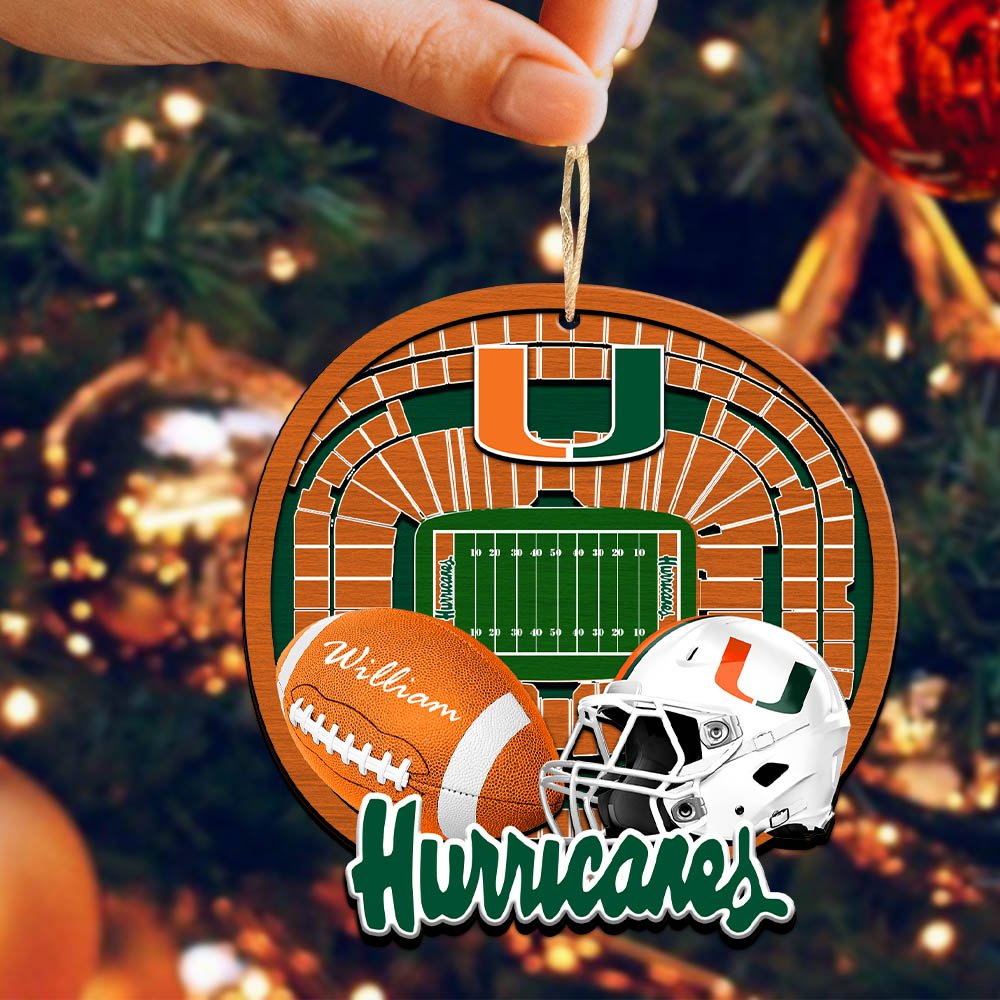 Alternative view of Miami Hurricanes 2 Layered Wooden Ornament 2024 Version Personalized Your Name, Sport Stadium Ornament, Sport Gifts ETHY-52116