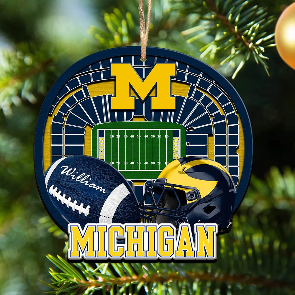 Michigan Wolverines 2 Layered Wooden Ornament 2024 Version Personalized Your Name, Sport Stadium Ornament, Sport Gifts ETHY-52116