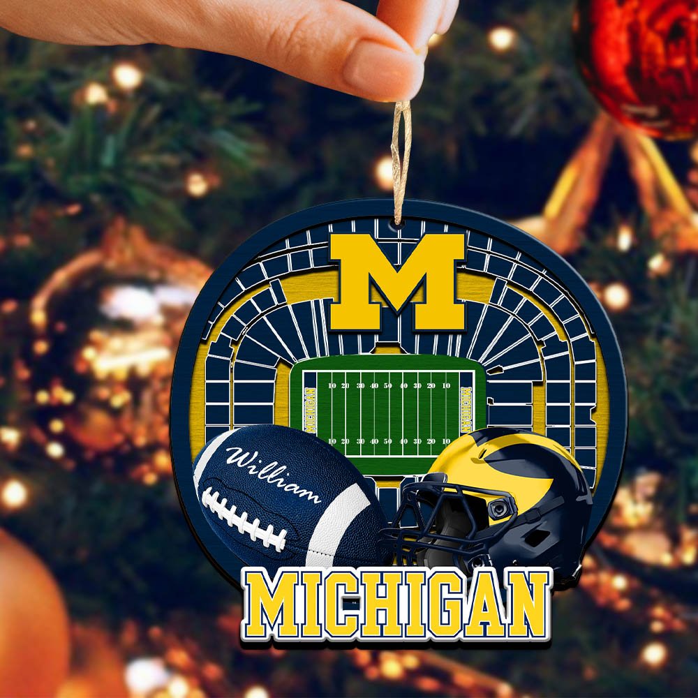 Alternative view of Michigan Wolverines 2 Layered Wooden Ornament 2024 Version Personalized Your Name, Sport Stadium Ornament, Sport Gifts ETHY-52116
