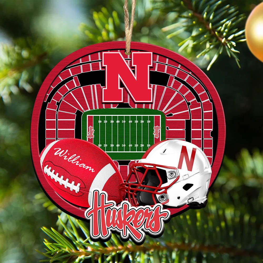 Nebraska Cornhuskers 2 Layered Wooden Ornament 2024 Version Personalized Your Name, Sport Stadium Ornament, Sport Gifts ETHY-52116