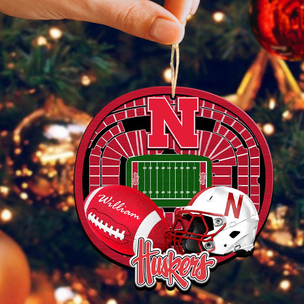 Alternative view of Nebraska Cornhuskers 2 Layered Wooden Ornament 2024 Version Personalized Your Name, Sport Stadium Ornament, Sport Gifts ETHY-52116