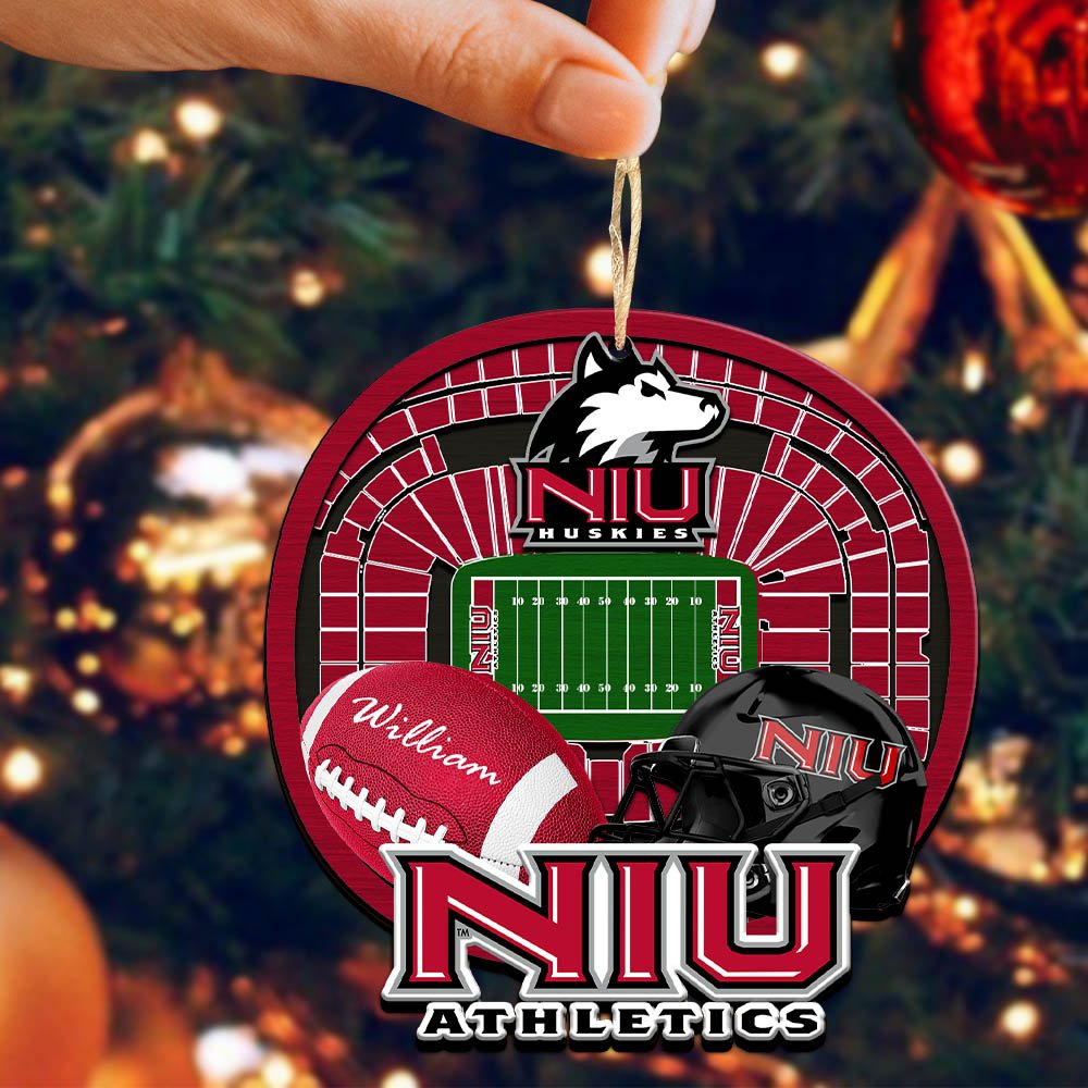 Alternative view of Northern Illinois Huskies 2 Layered Wooden Ornament 2024 Version Personalized Your Name, Sport Stadium Ornament, Sport Gifts ETHY-52116
