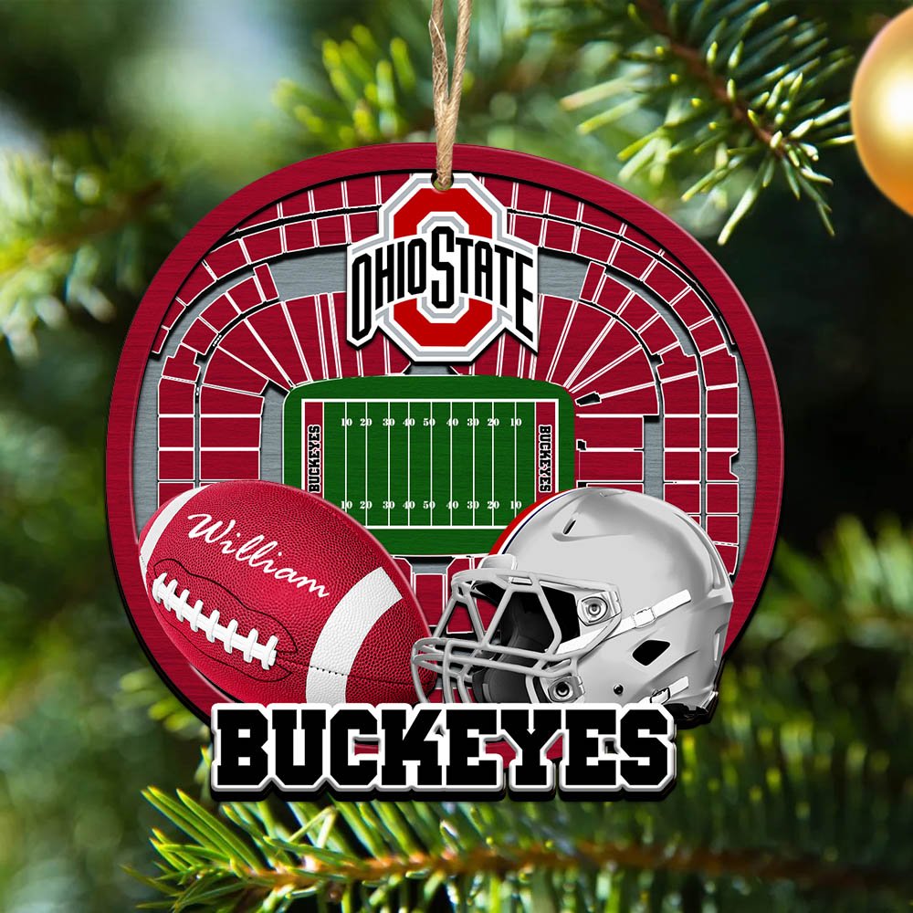Ohio State Buckeyes 2 Layered Wooden Ornament 2024 Version Personalized Your Name, Sport Stadium Ornament, Sport Gifts ETHY-52116
