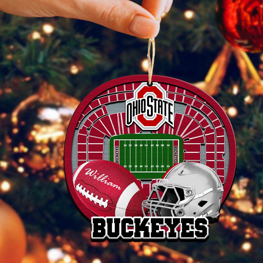 Alternative view of Ohio State Buckeyes 2 Layered Wooden Ornament 2024 Version Personalized Your Name, Sport Stadium Ornament, Sport Gifts ETHY-52116