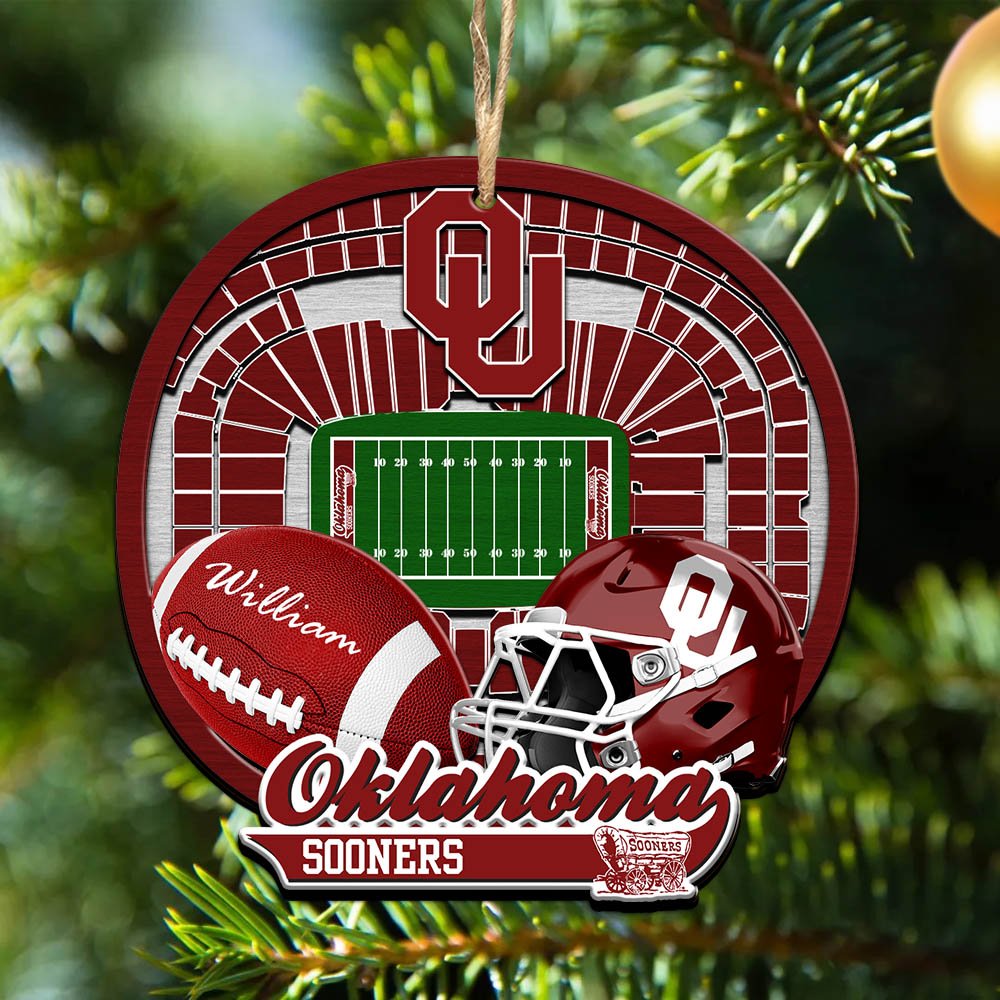 Oklahoma Sooners 2 Layered Wooden Ornament 2024 Version Personalized Your Name, Sport Stadium Ornament, Sport Gifts ETHY-52116