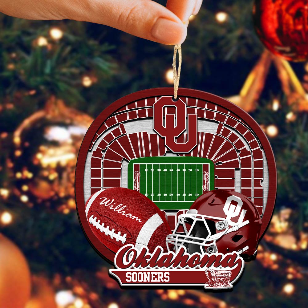 Alternative view of Oklahoma Sooners 2 Layered Wooden Ornament 2024 Version Personalized Your Name, Sport Stadium Ornament, Sport Gifts ETHY-52116